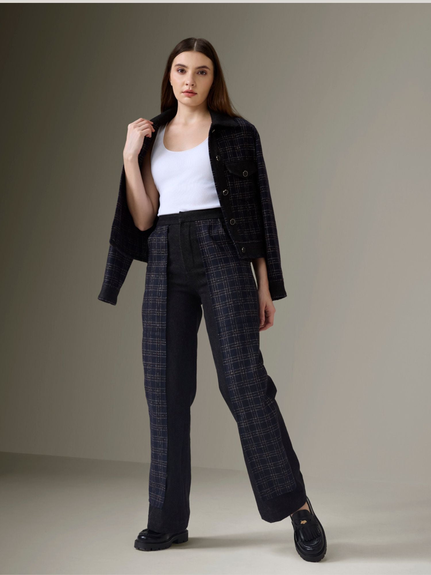 DENIM AND CHECKS TWEED JACKET