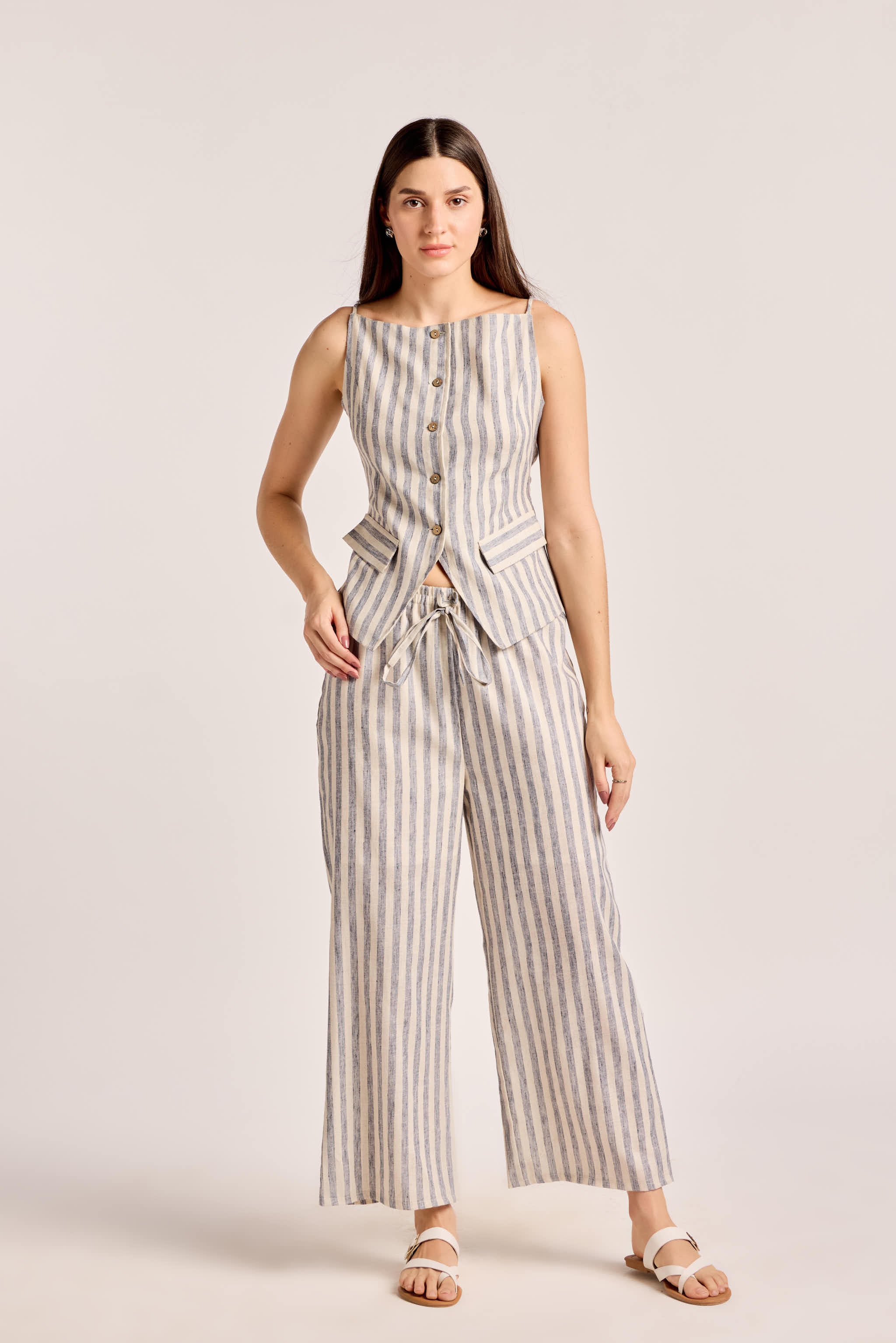 Blue and White Striped Linen Trousers