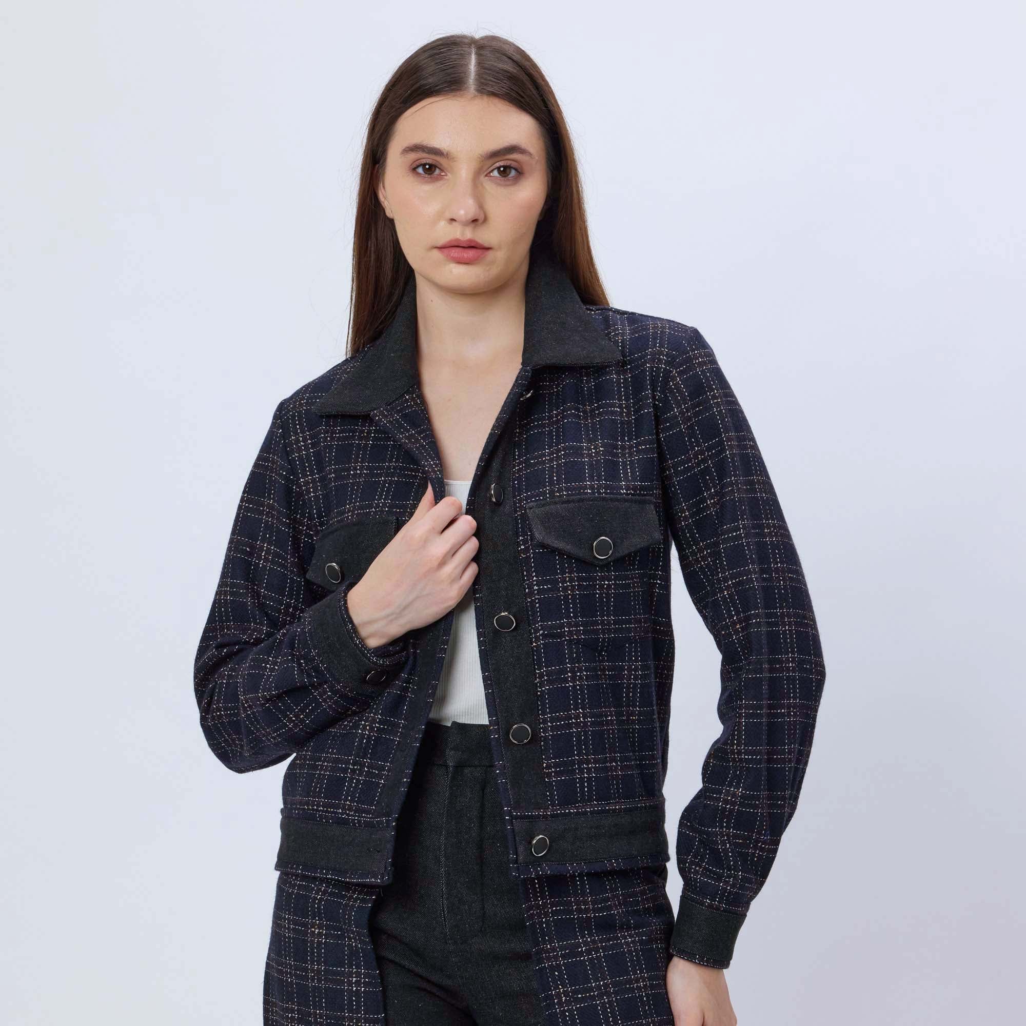 DENIM AND CHECKS TWEED JACKET