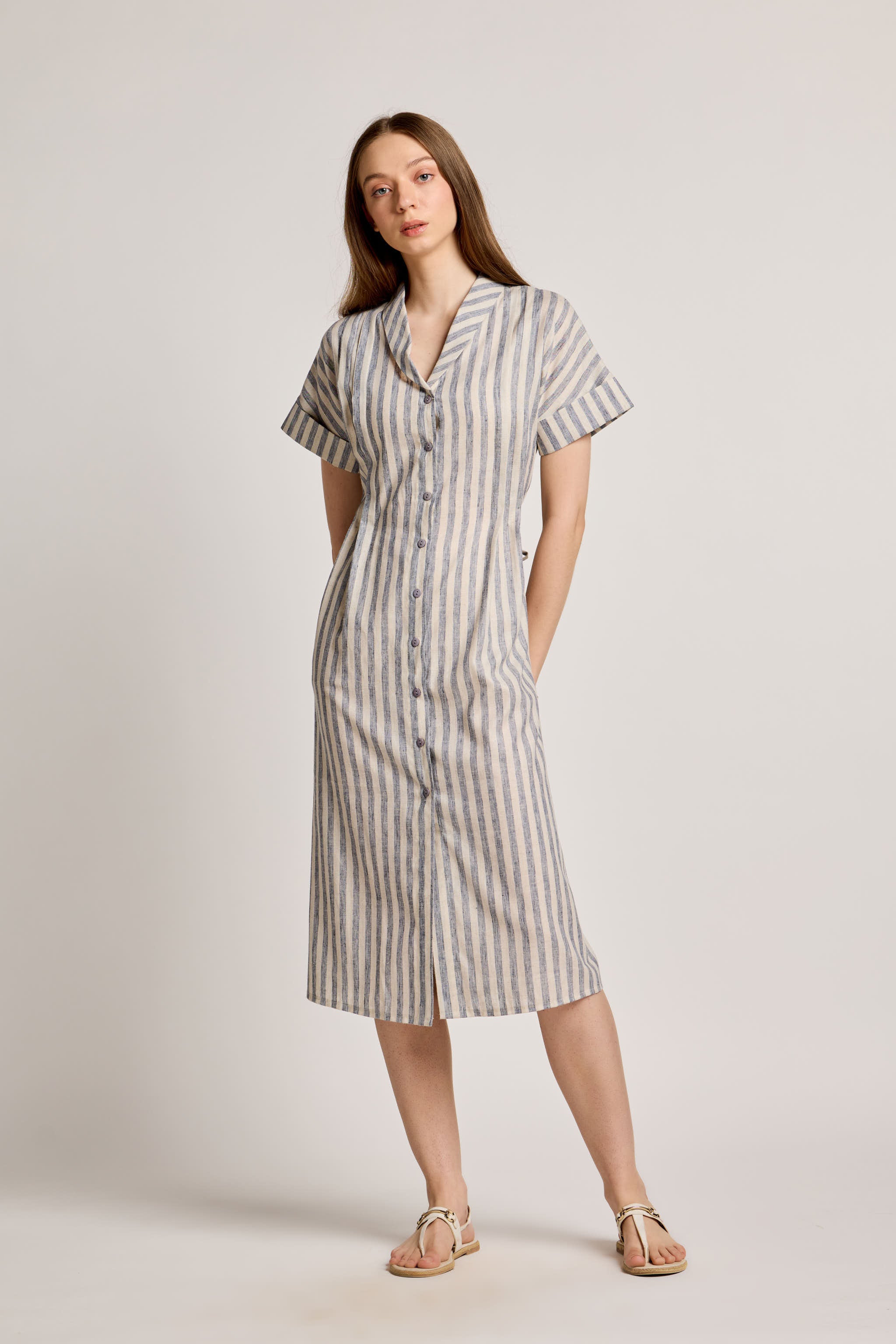 Blue and White Striped Linen Dress