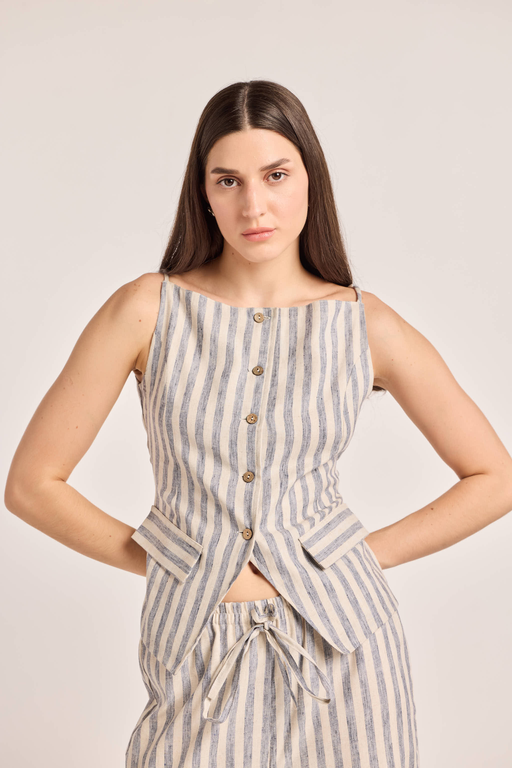 Blue and White Striped Linen Waistcoat