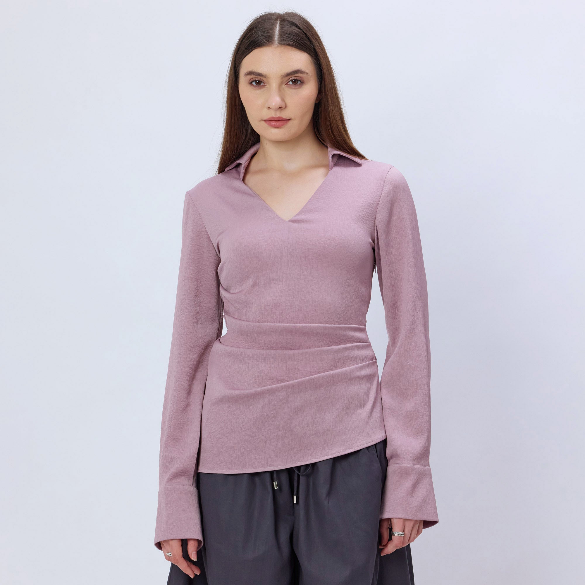 PINK SATIN COLLARED TOP