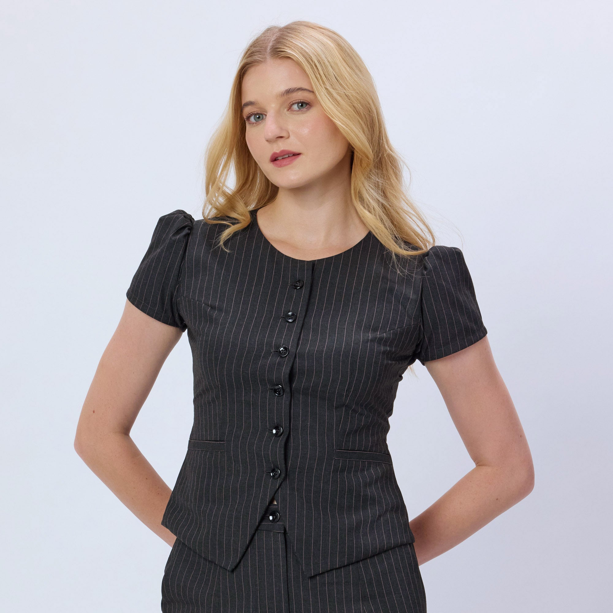 PINK AND GREY PINSTRIPE TOP