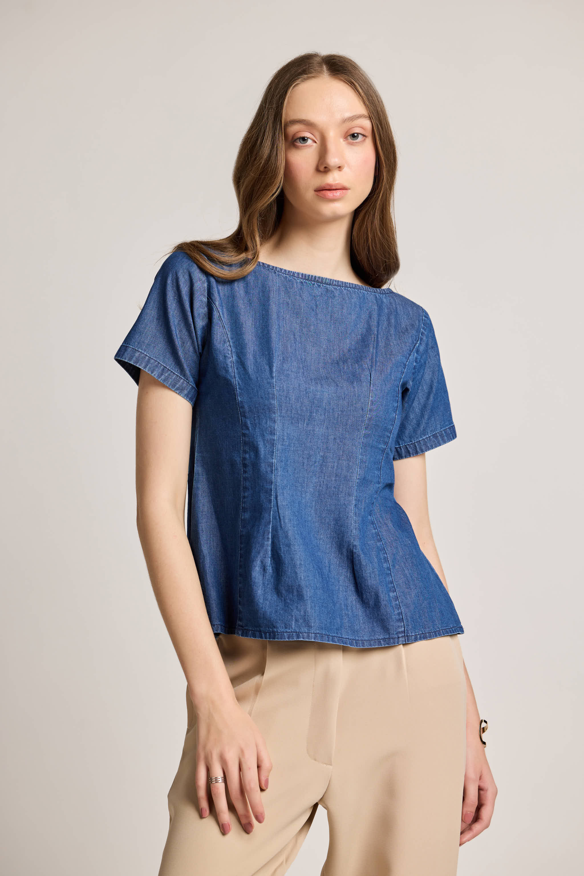 Indigo Denim Peplum Top