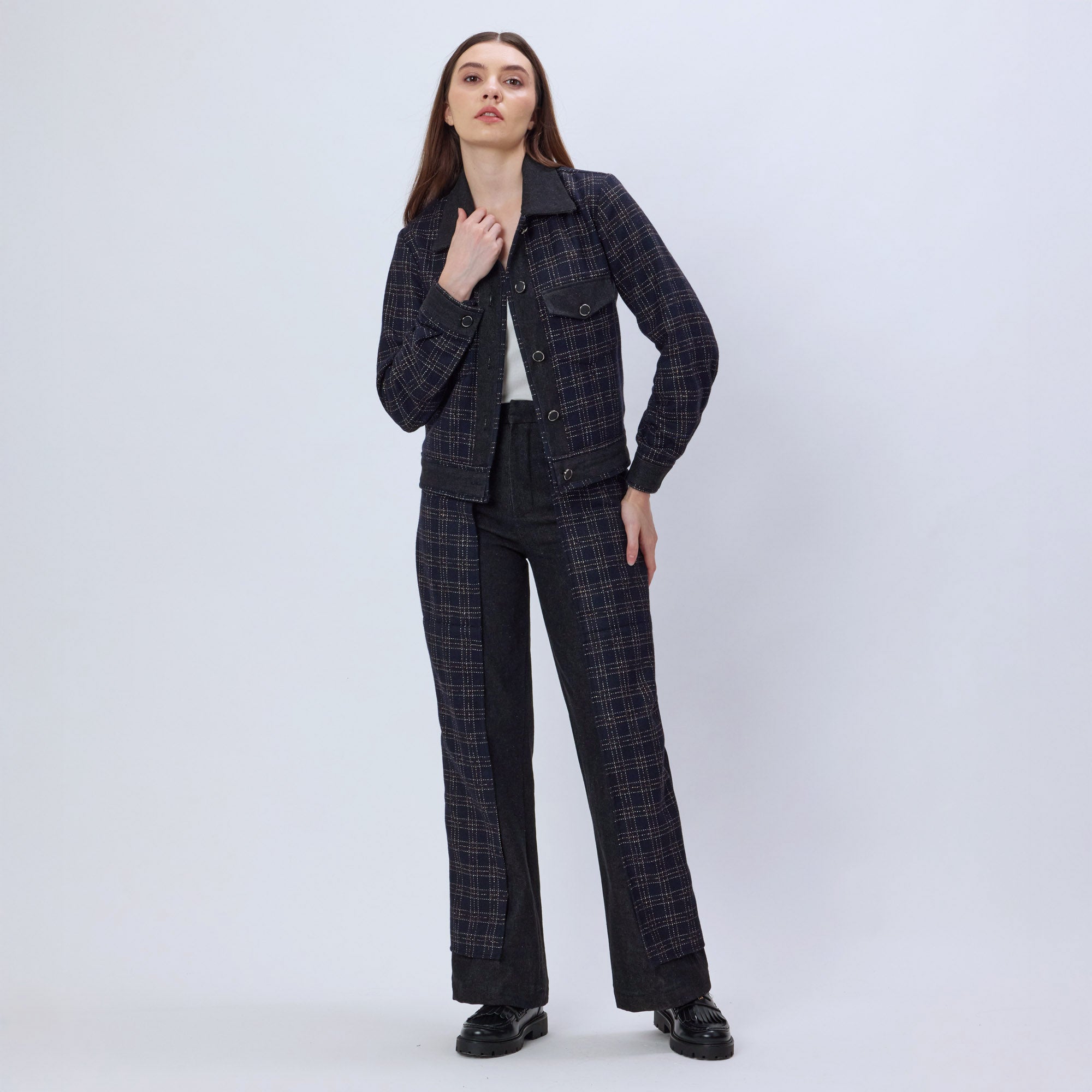 DENIM AND CHECKS TWEED JACKET