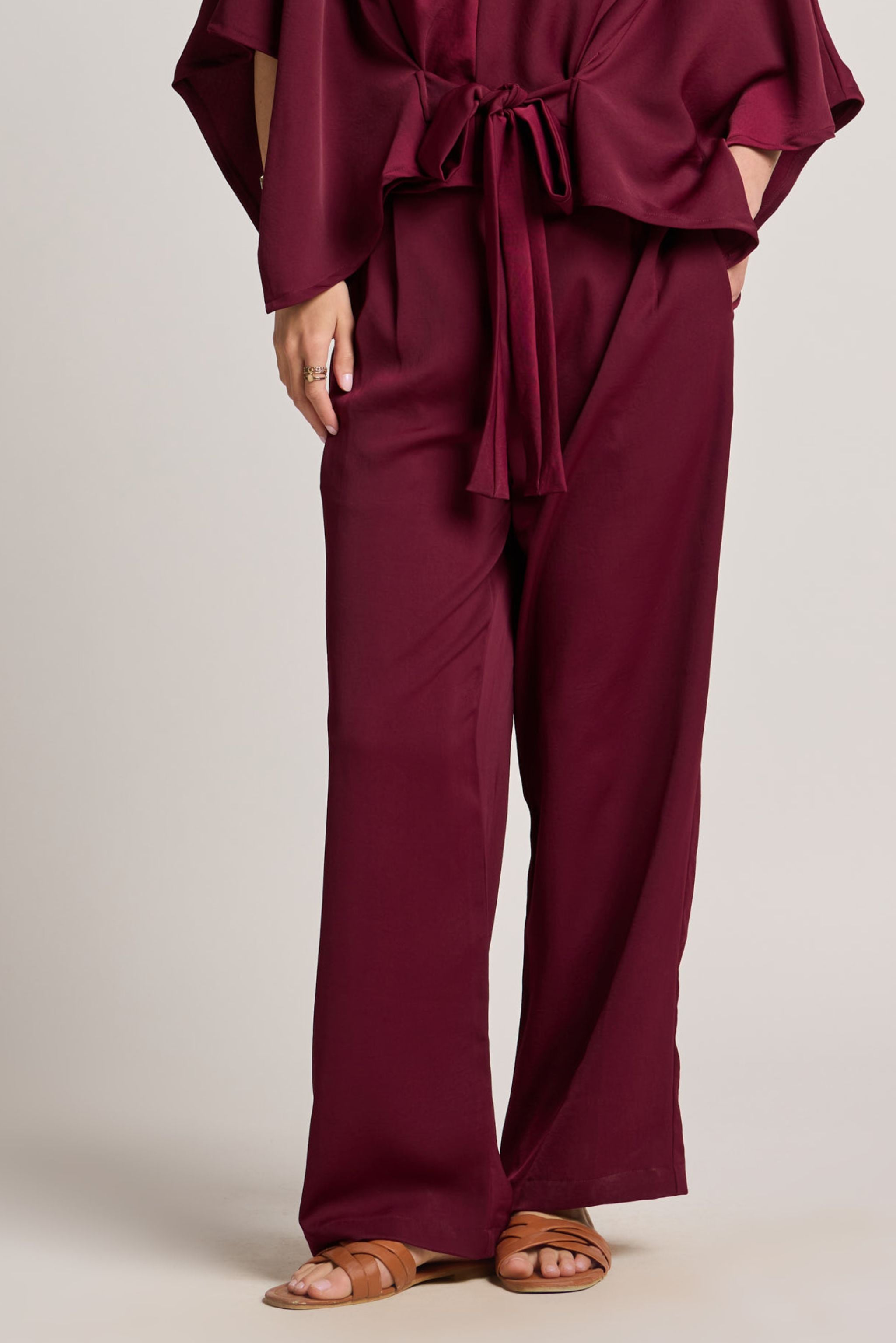 Maroon Pleated Waist Pants