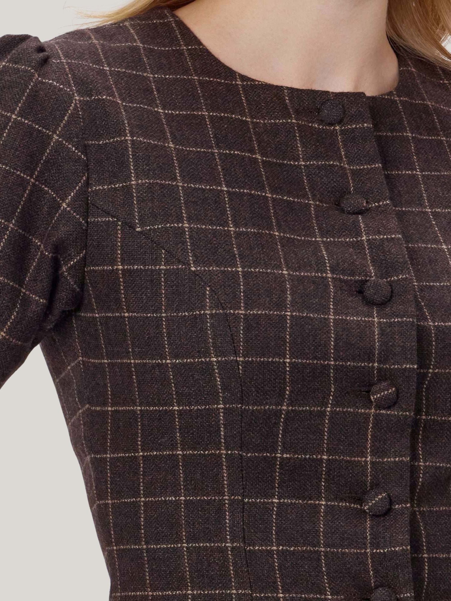 BROWN CHECKED WOOL TWEED TOP