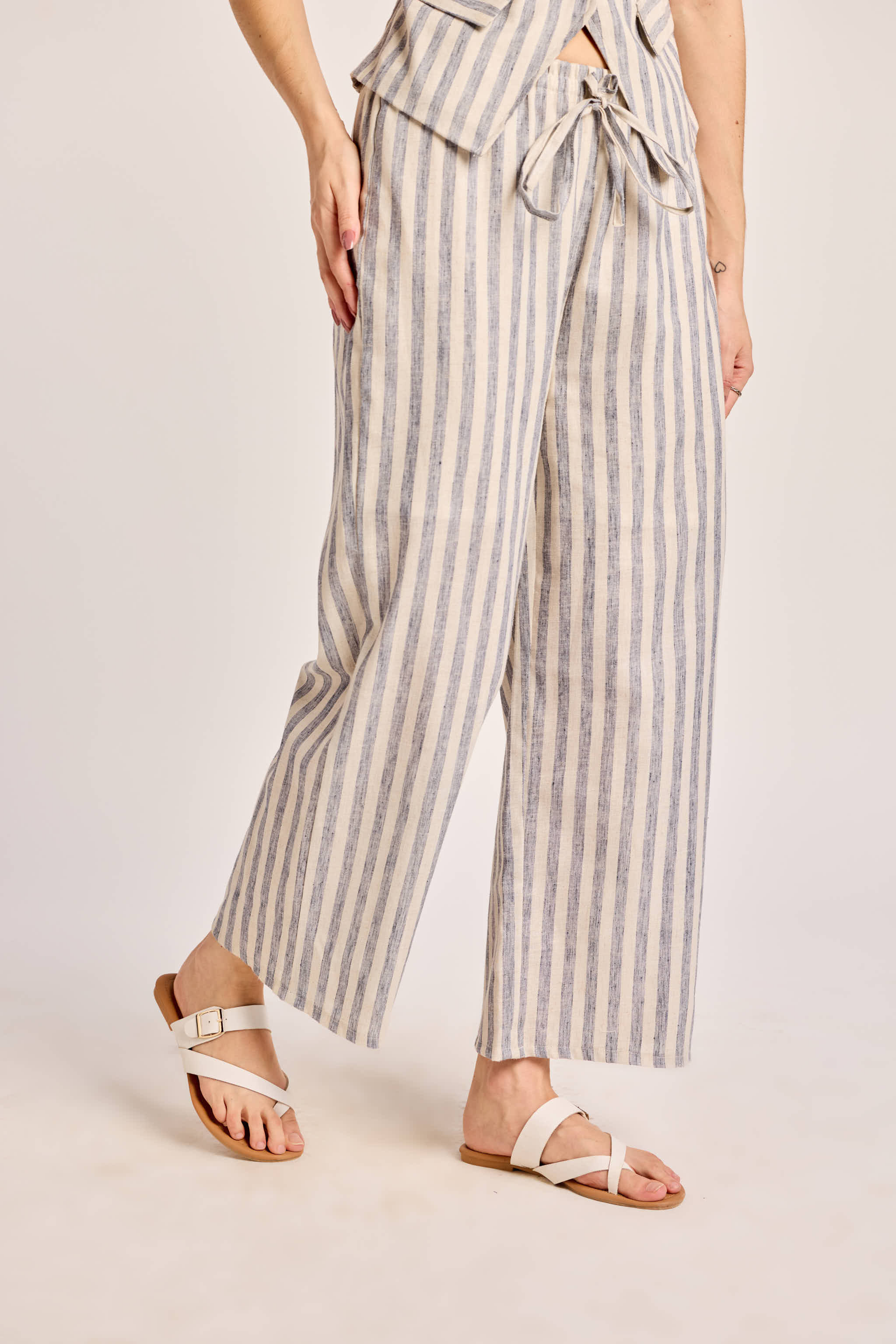 Blue and White Striped Linen Trousers