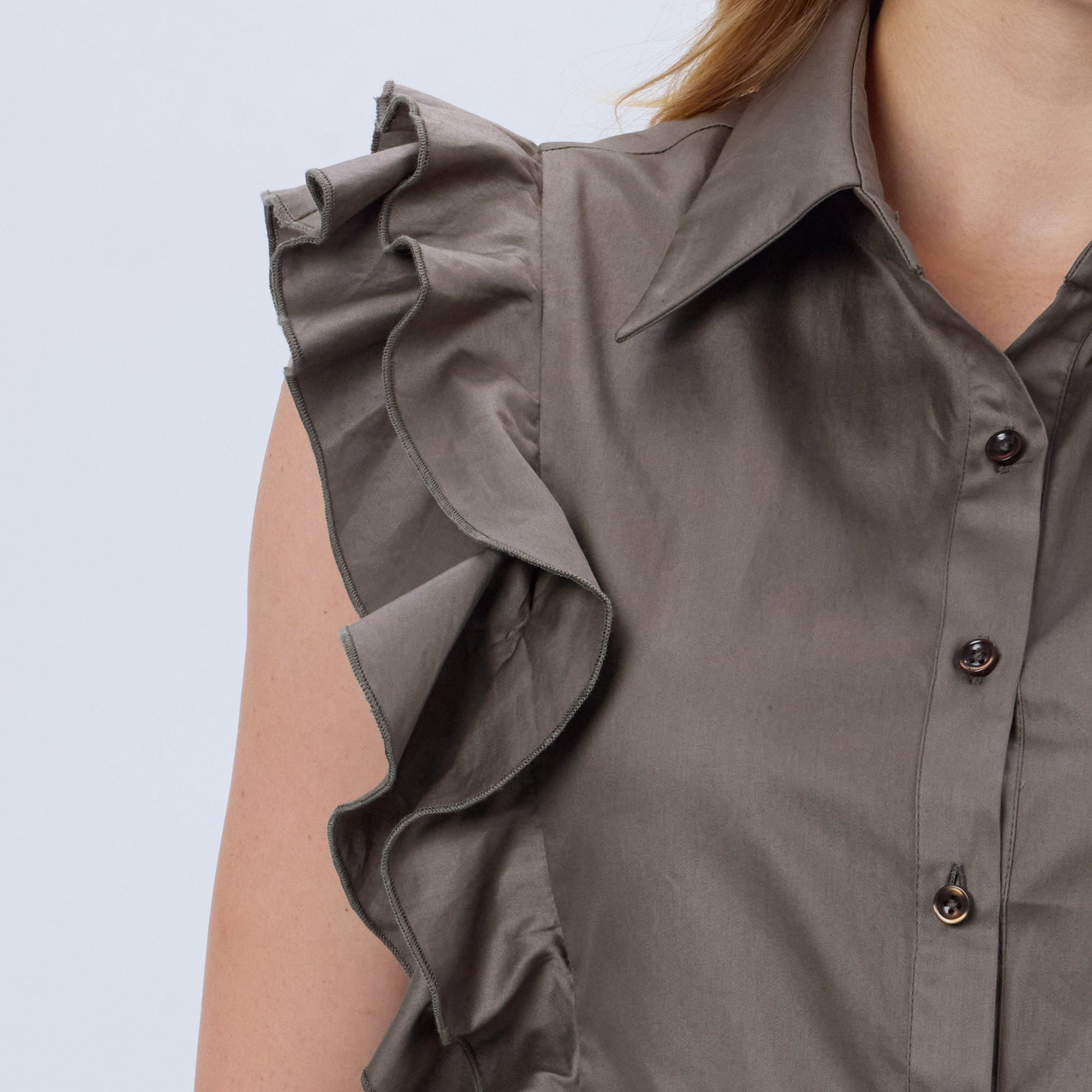 CHARCOAL GREY COTTON RUFFLE SHIRT