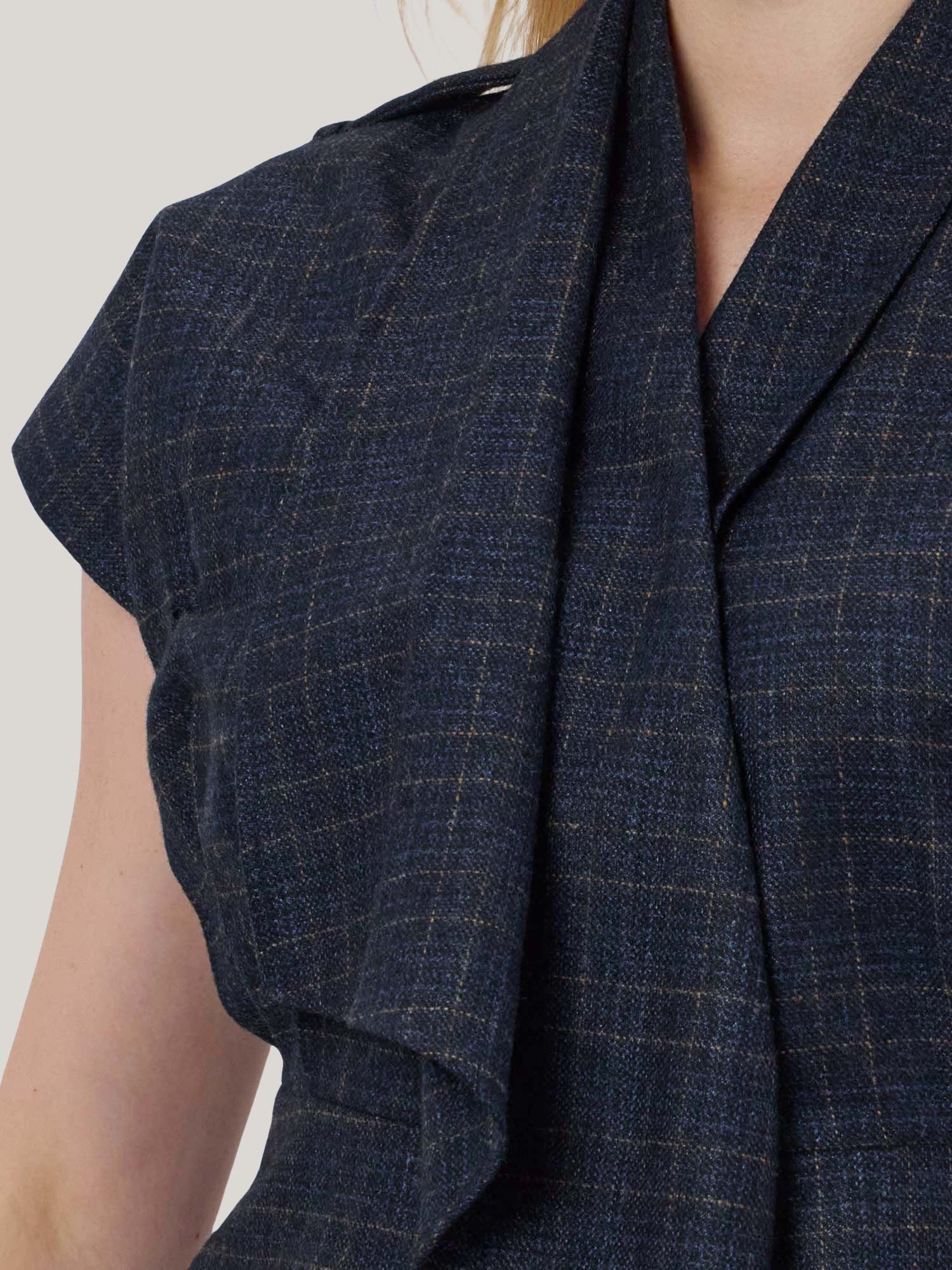 BLUE CHECKED WOOL TWEED TOP