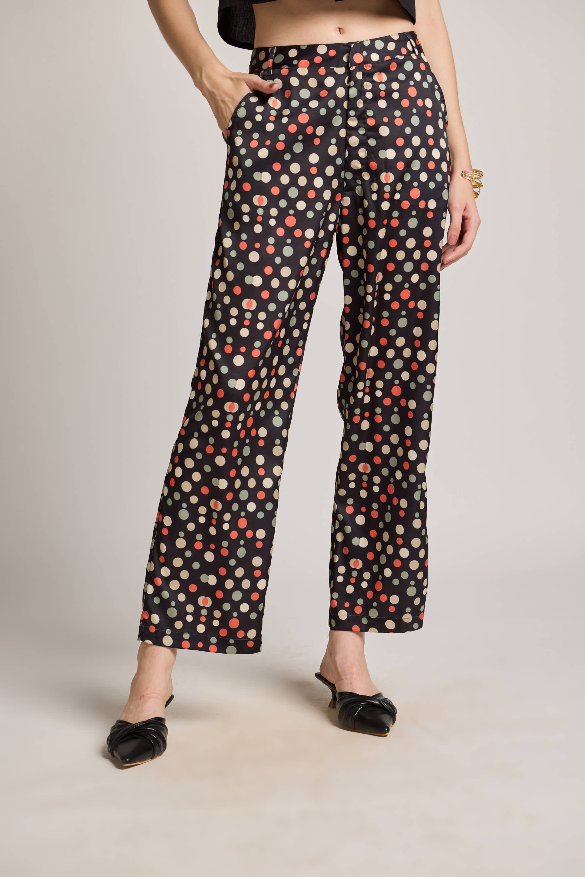 Black Polka Gems Printed Pants