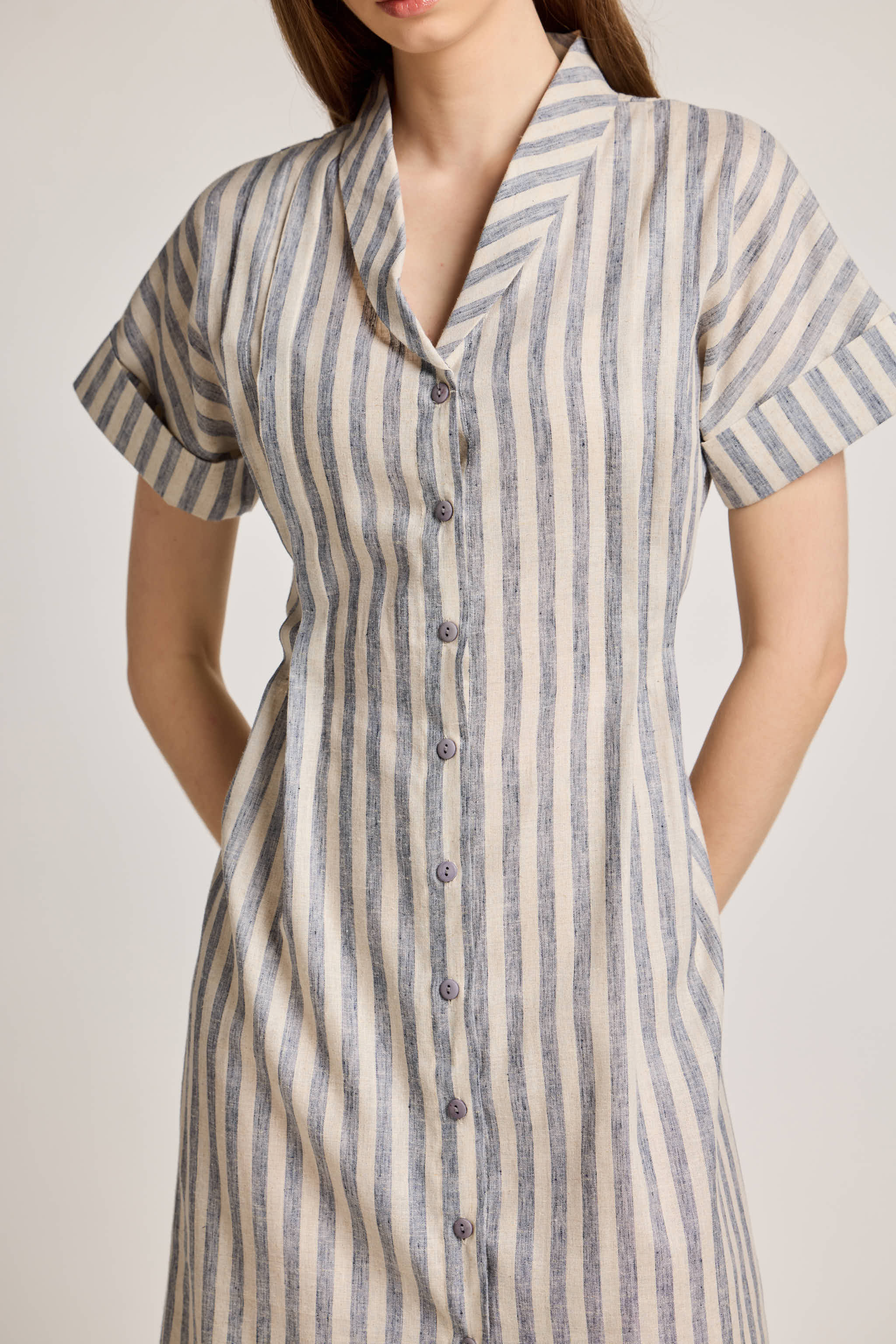 Blue and White Striped Linen Dress