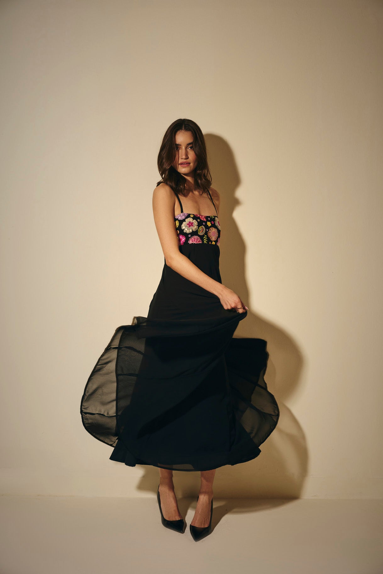 Black Embroidered Georgette Maxi Dress