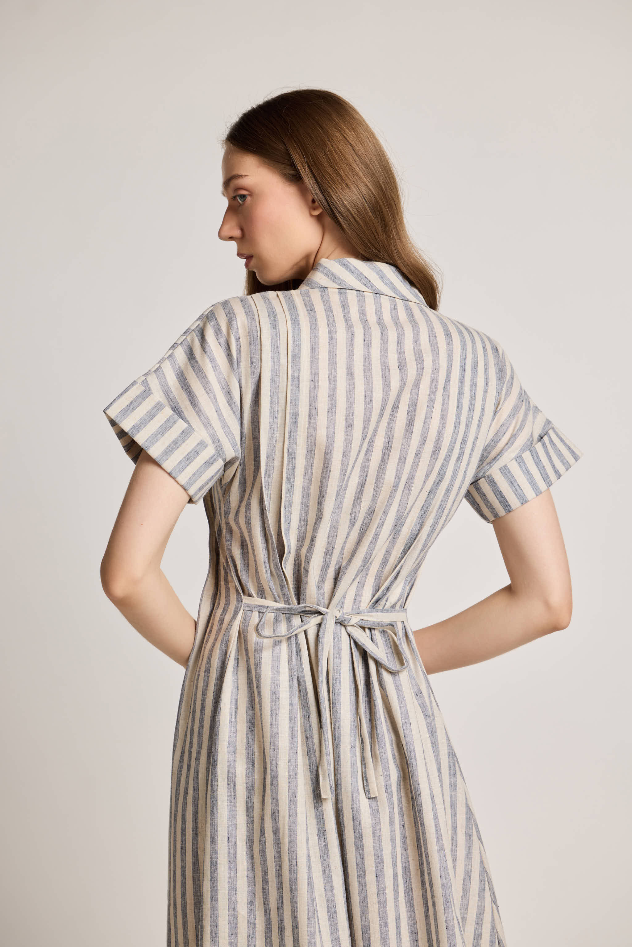 Blue and White Striped Linen Dress