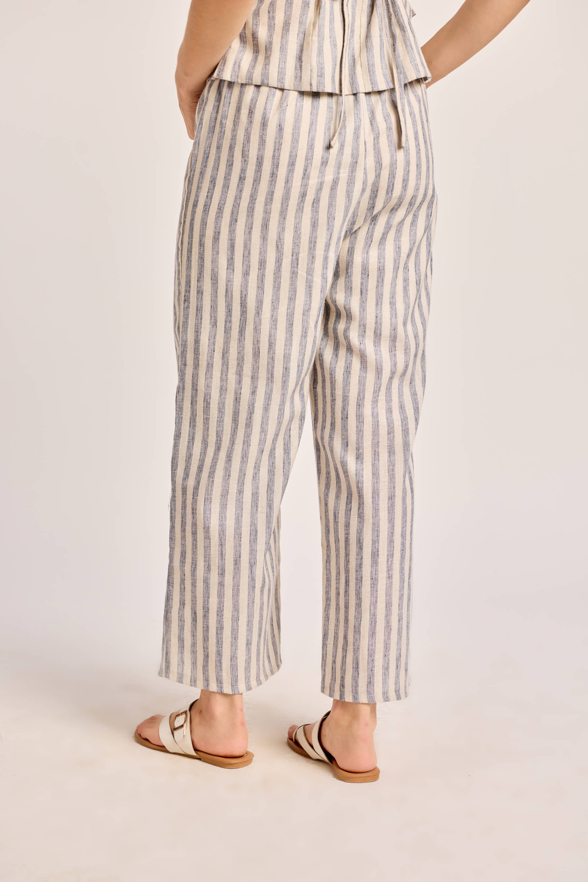 Blue and White Striped Linen Trousers