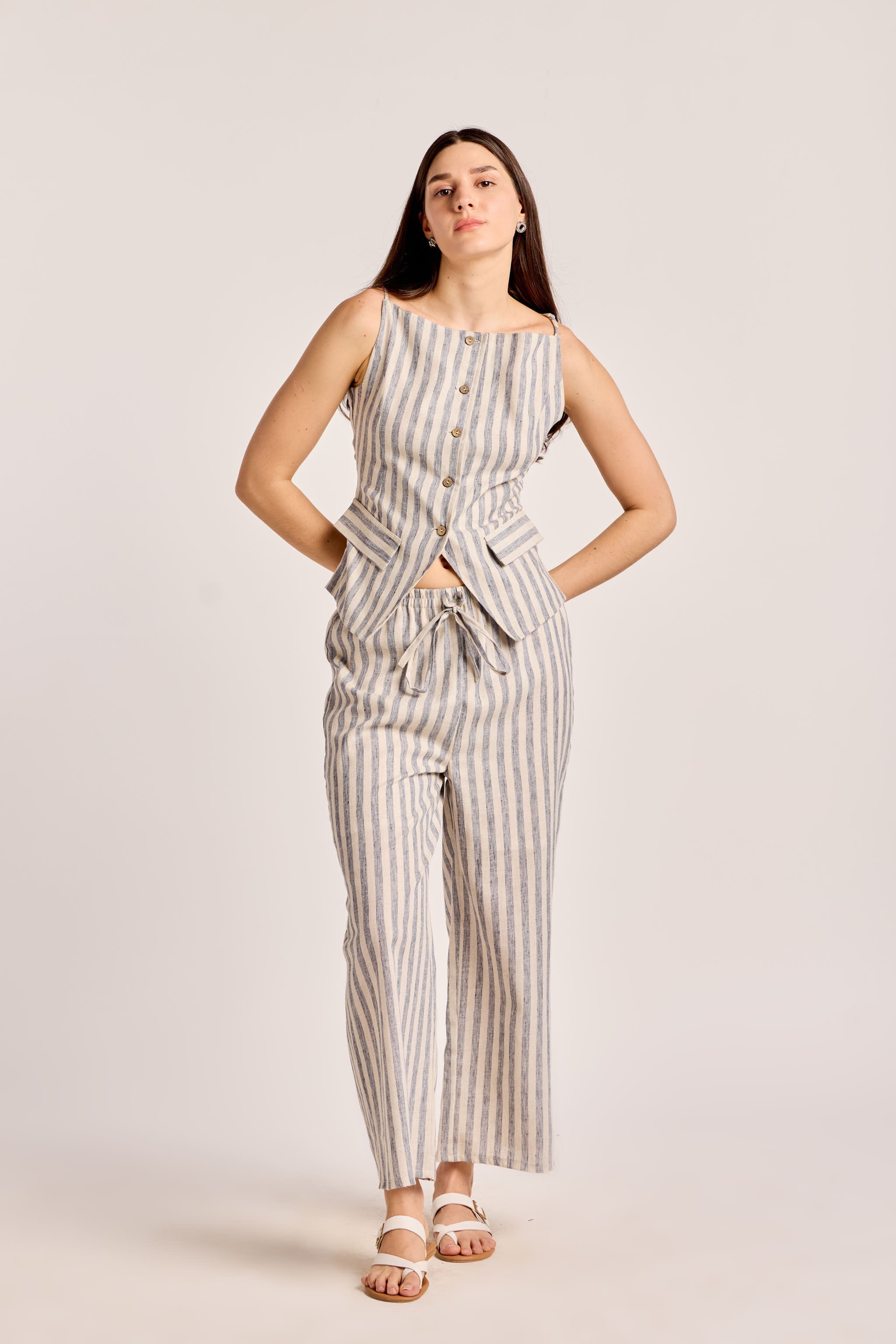 Blue and White Striped Linen Waistcoat