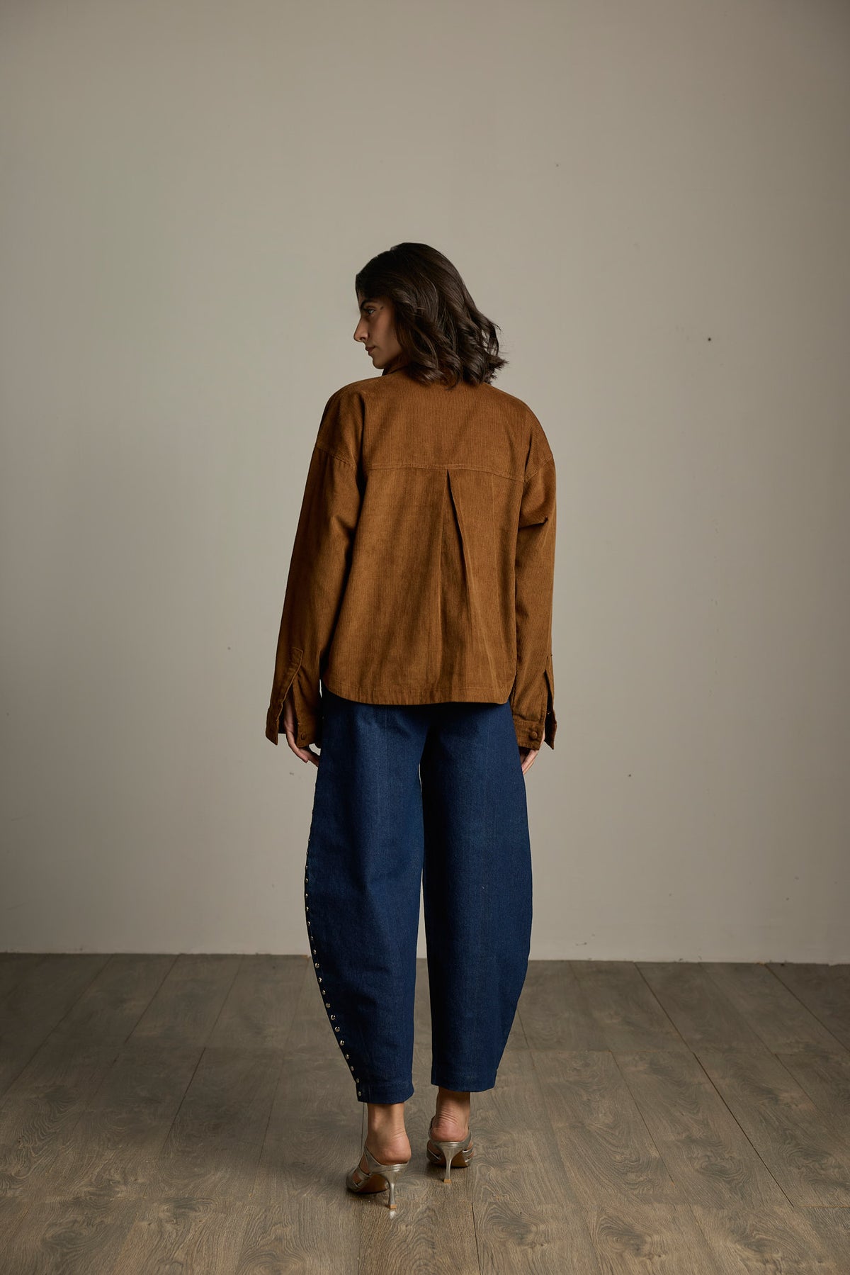 Brown Corduroy Studded Oversized Shacket