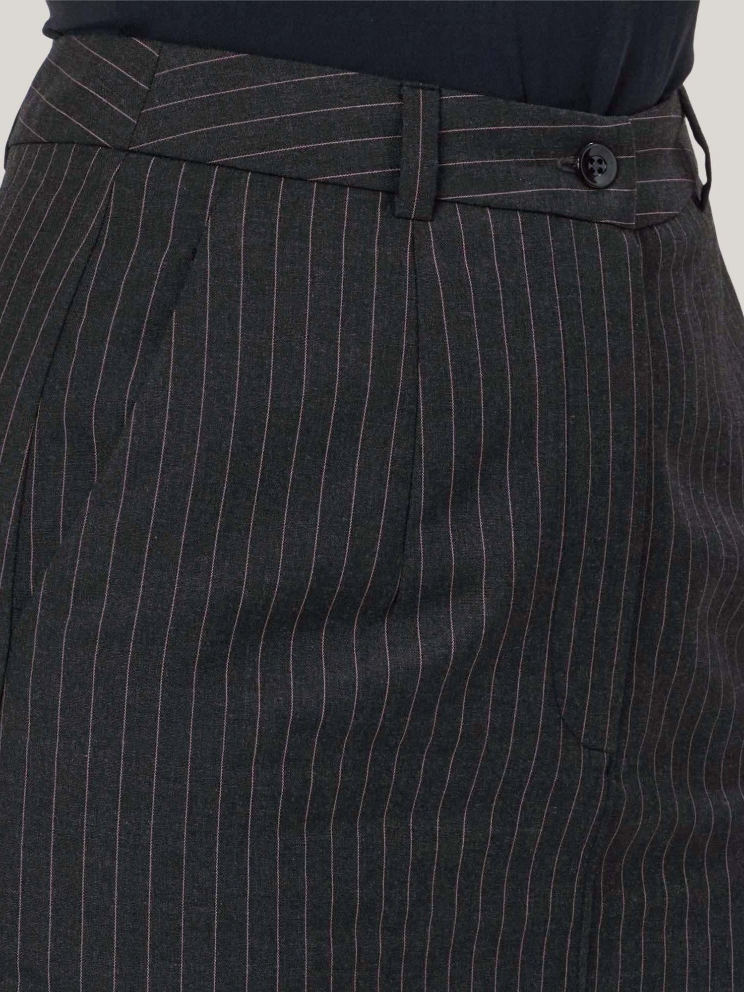 PINK AND GREY PINSTRIPE MIDI SKIRT
