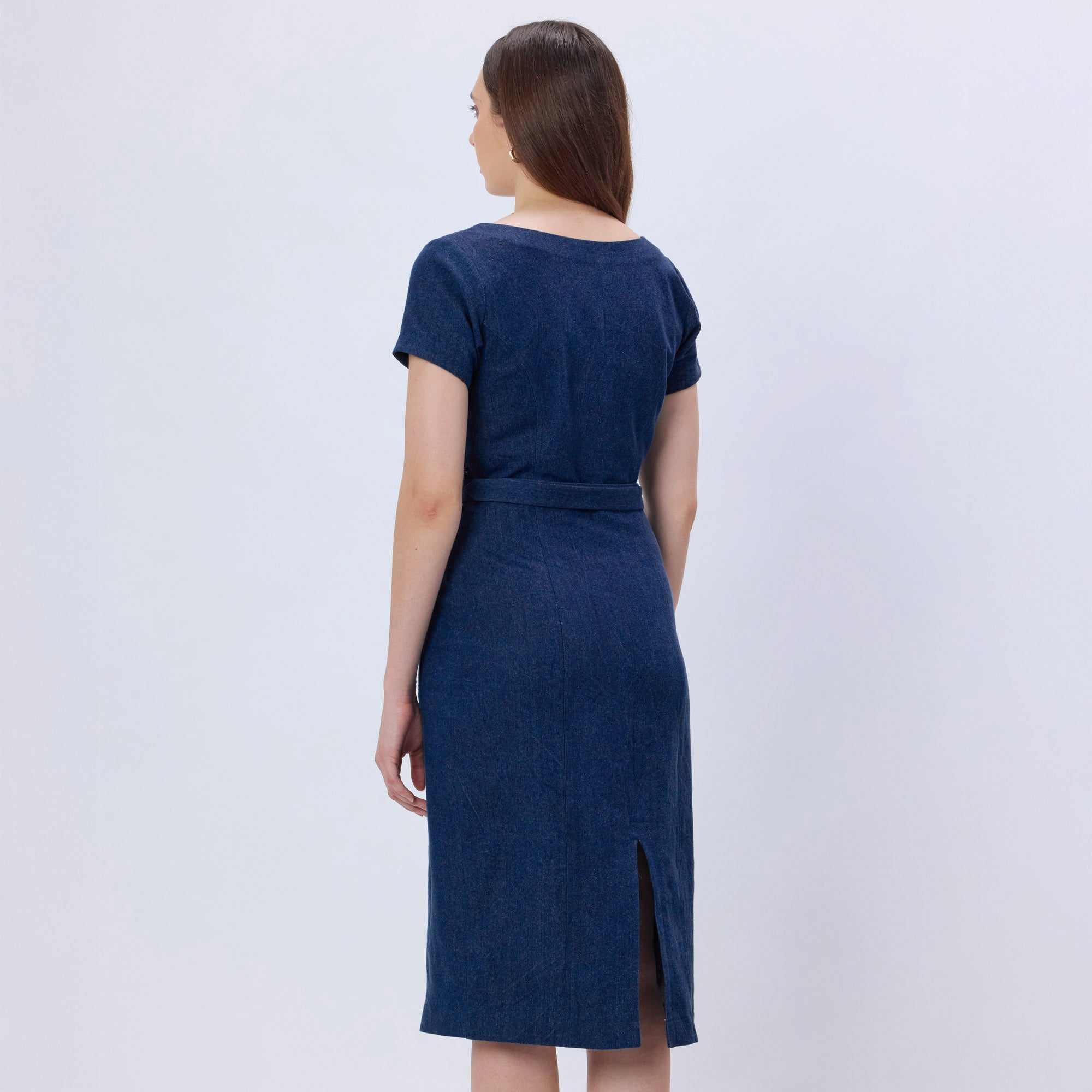 DARK BLUE DENIM MIDI DRESS