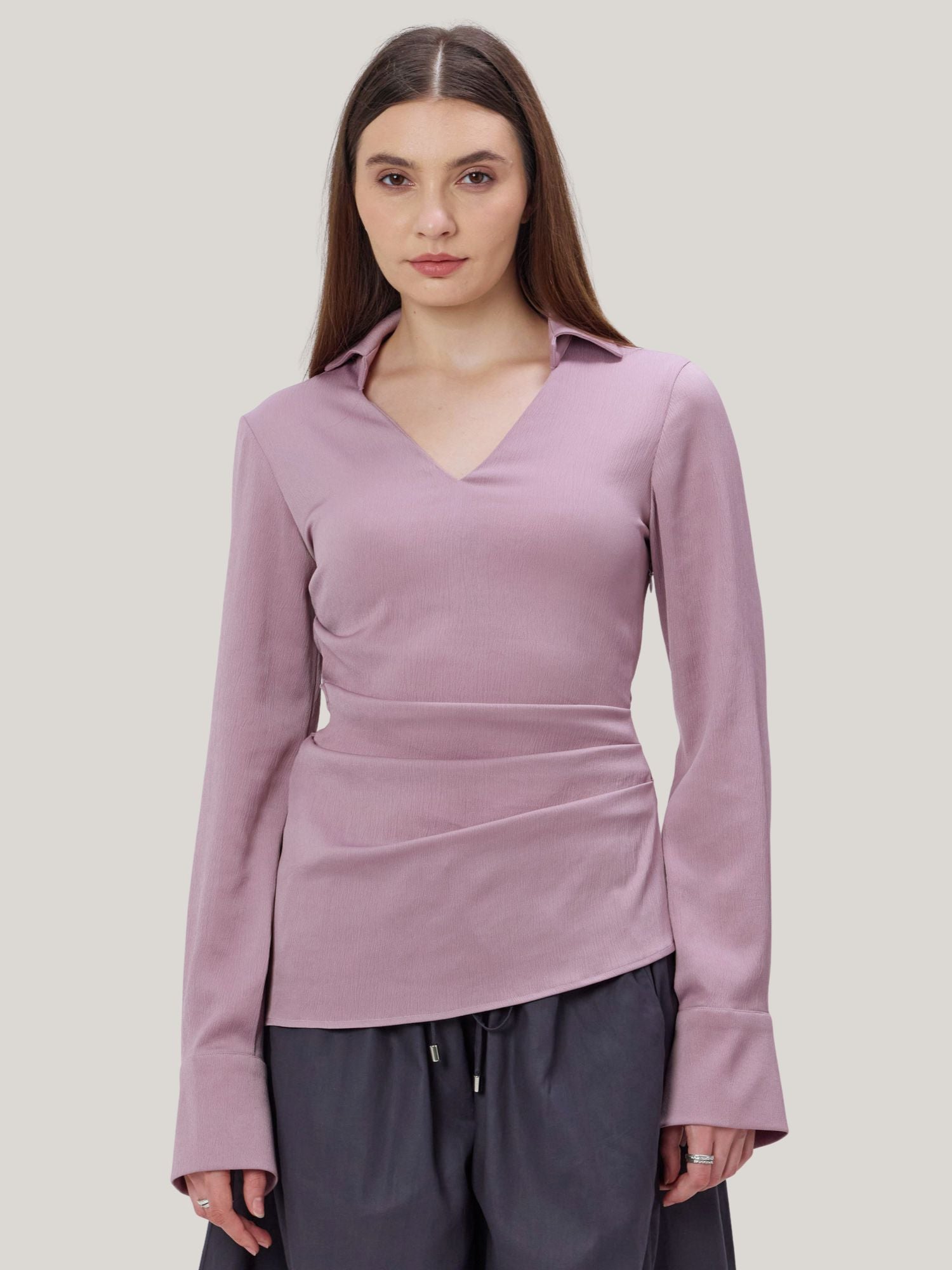 PINK SATIN COLLARED TOP