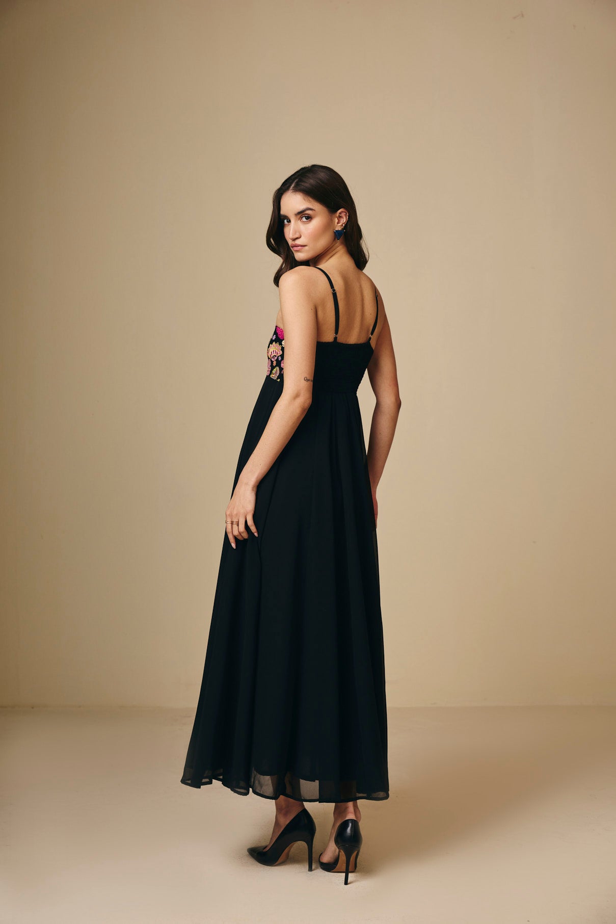 Black Embroidered Georgette Maxi Dress