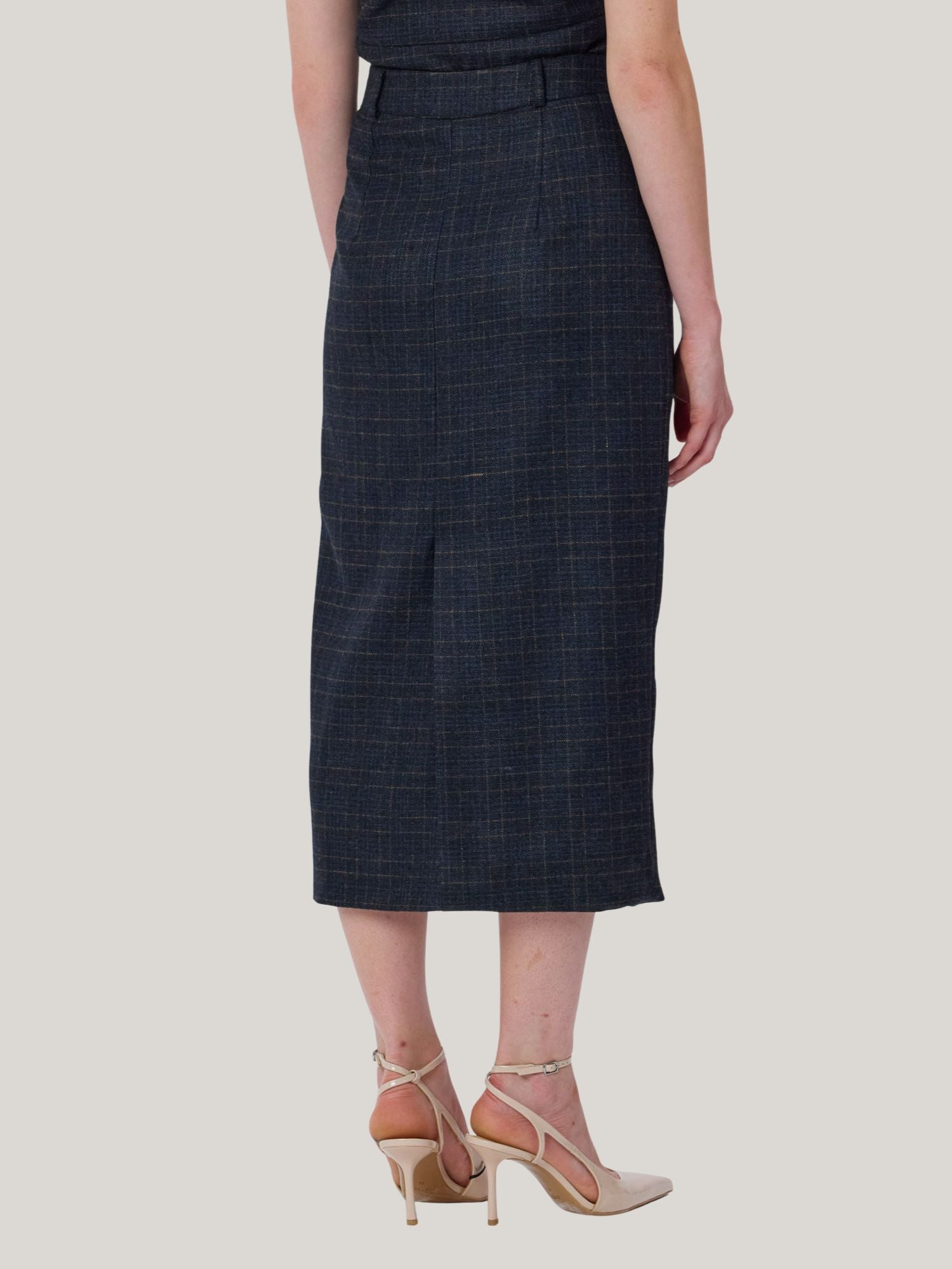 BLUE CHECKED WOOL TWEED SKIRT