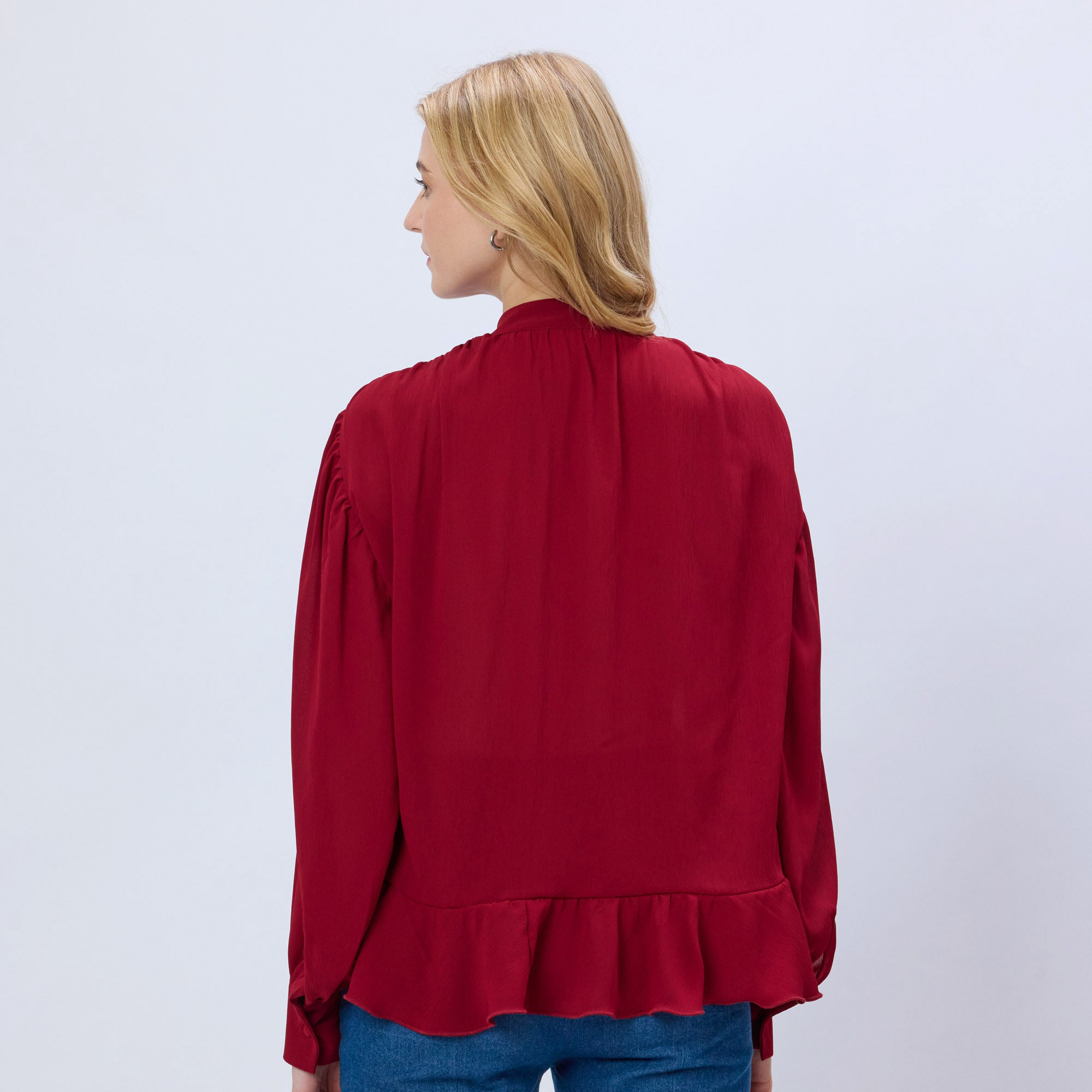 MAROON CHIFFON TIE-NECK TOP