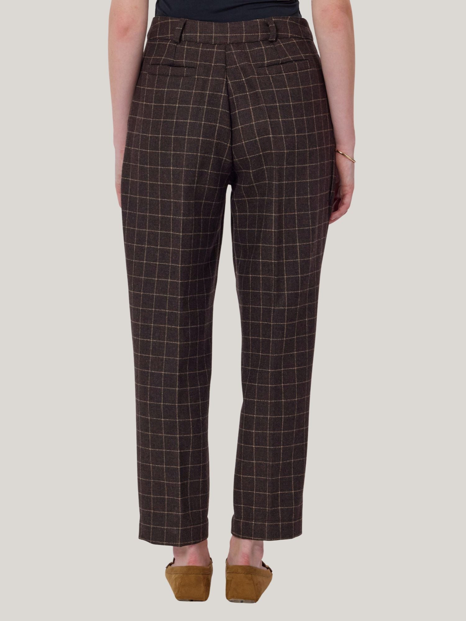BROWN CHECKED TWEED PANTS