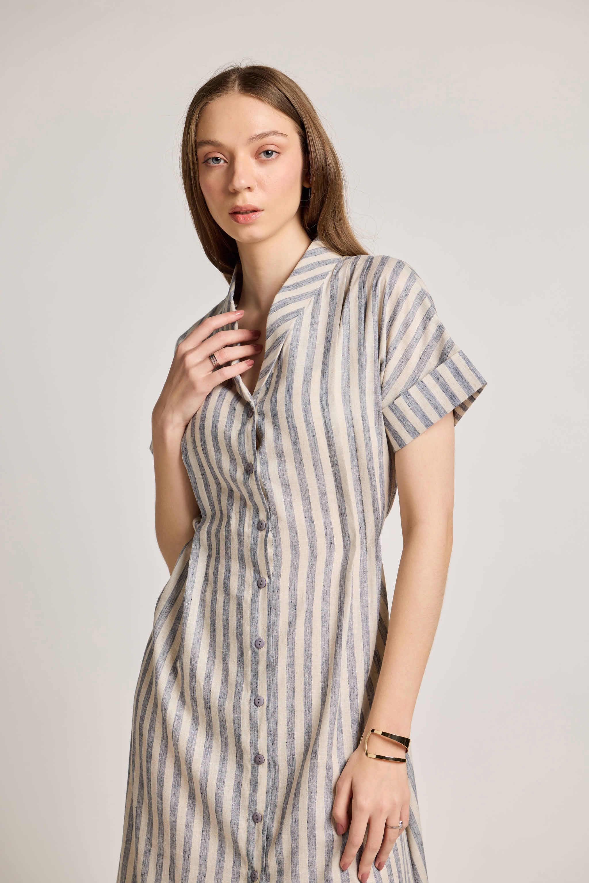 Blue and White Striped Linen Dress