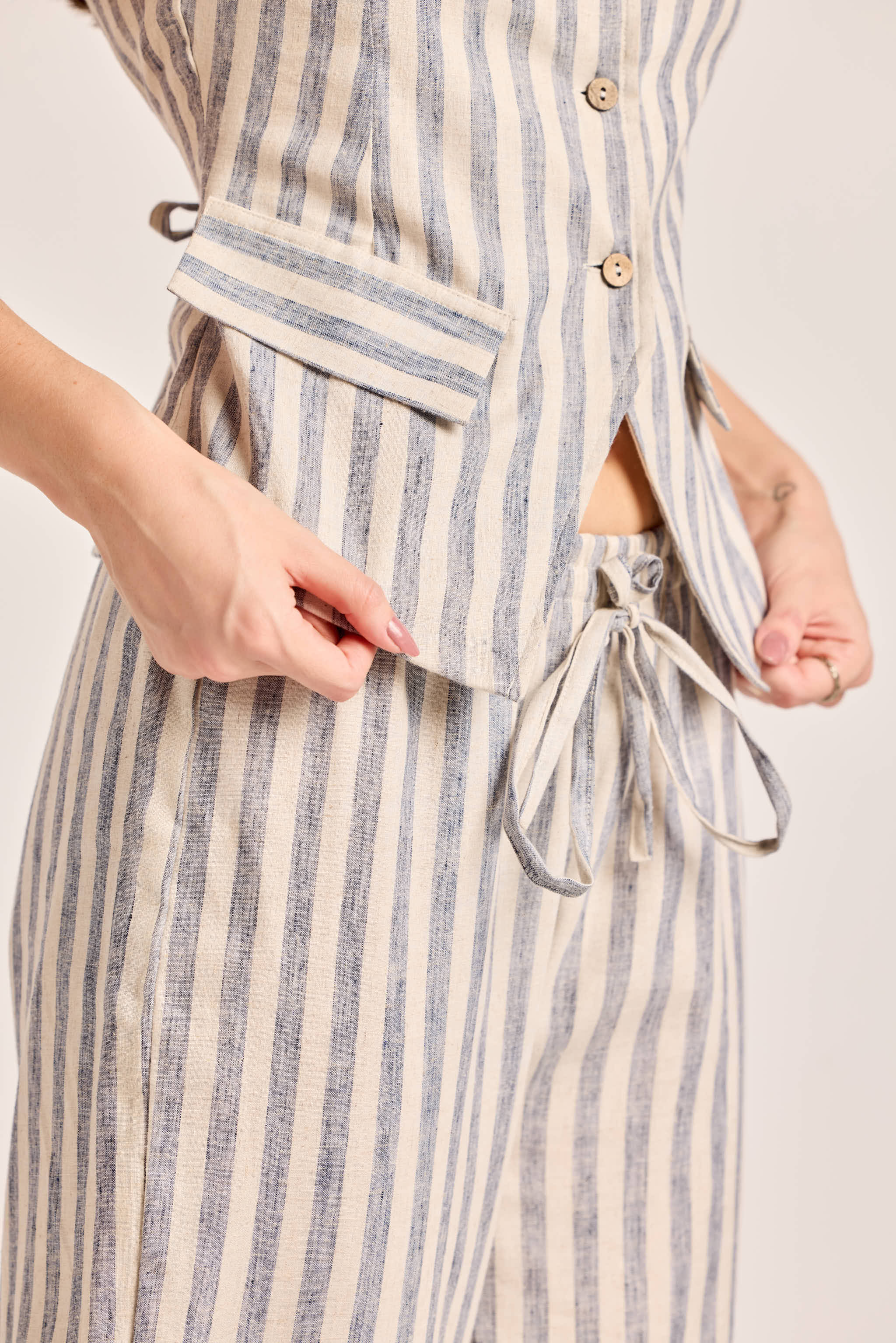 Blue and White Striped Linen Trousers
