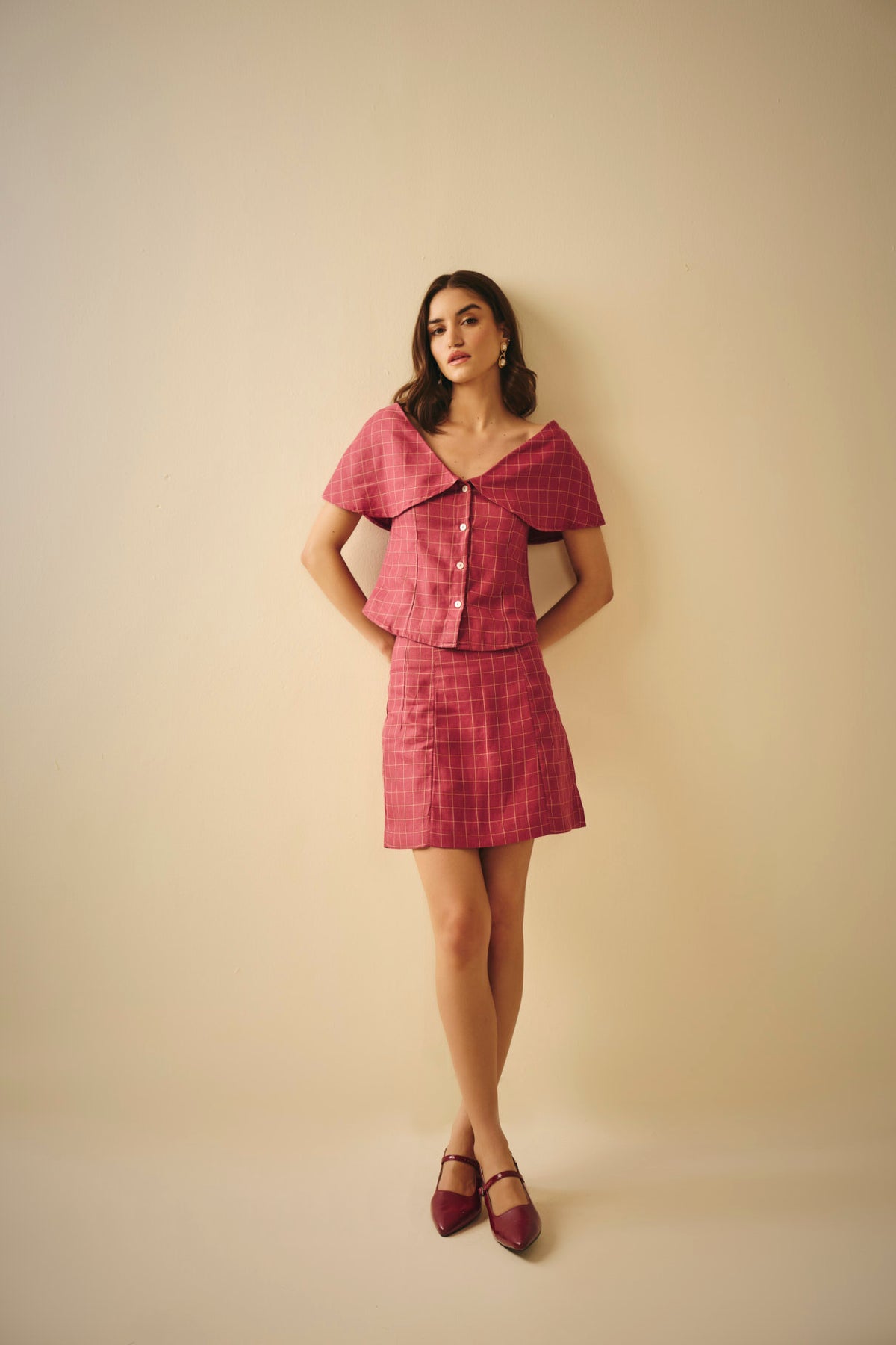 Pink and Cream Checked Cotton Sailor Top