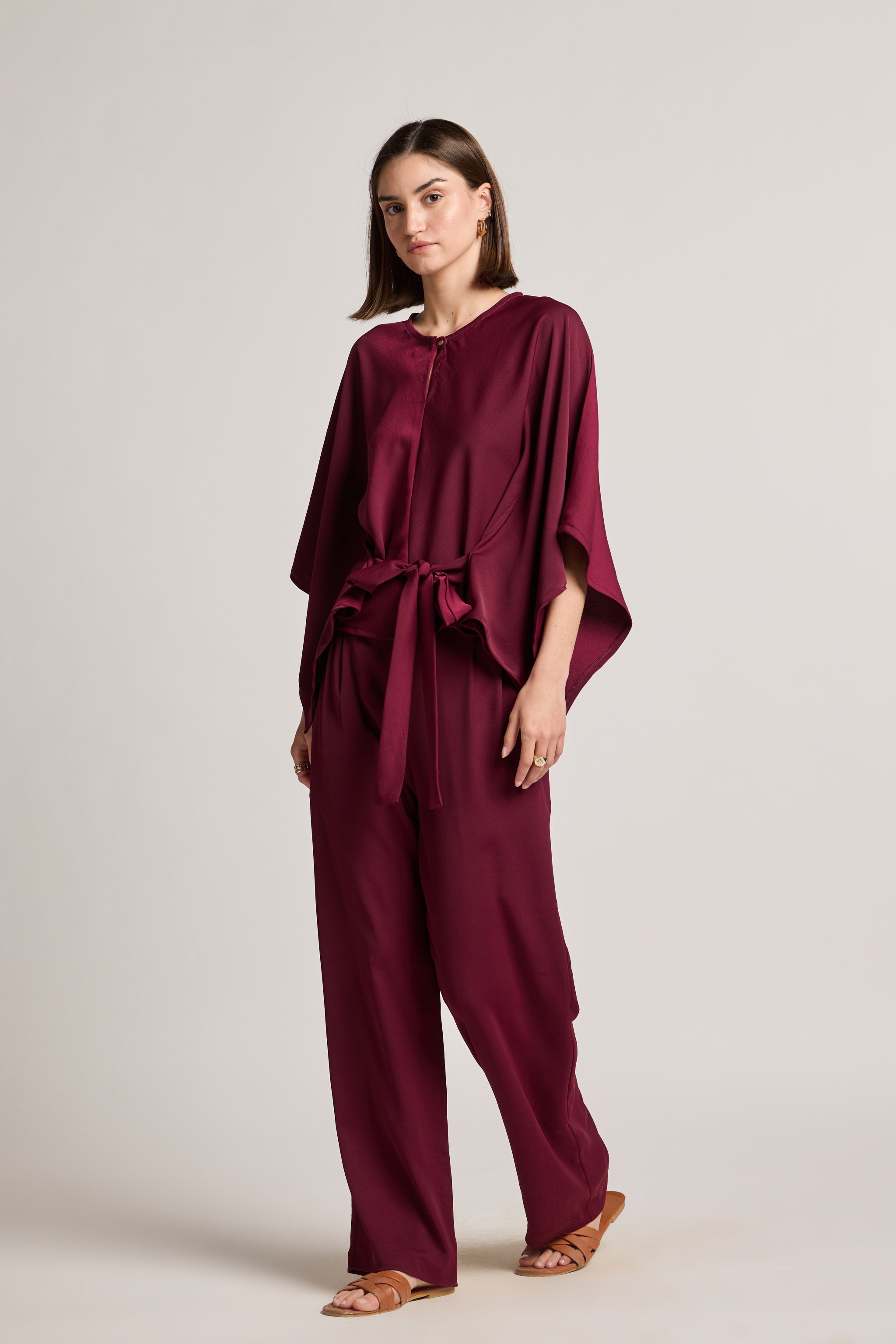Maroon Pleated Waist Pants