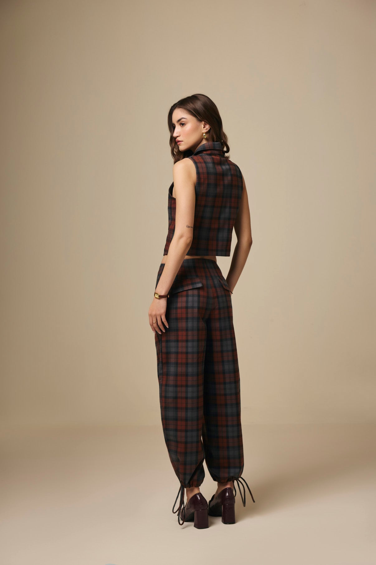 Brown and Blue Checked Cotton Waistcoat
