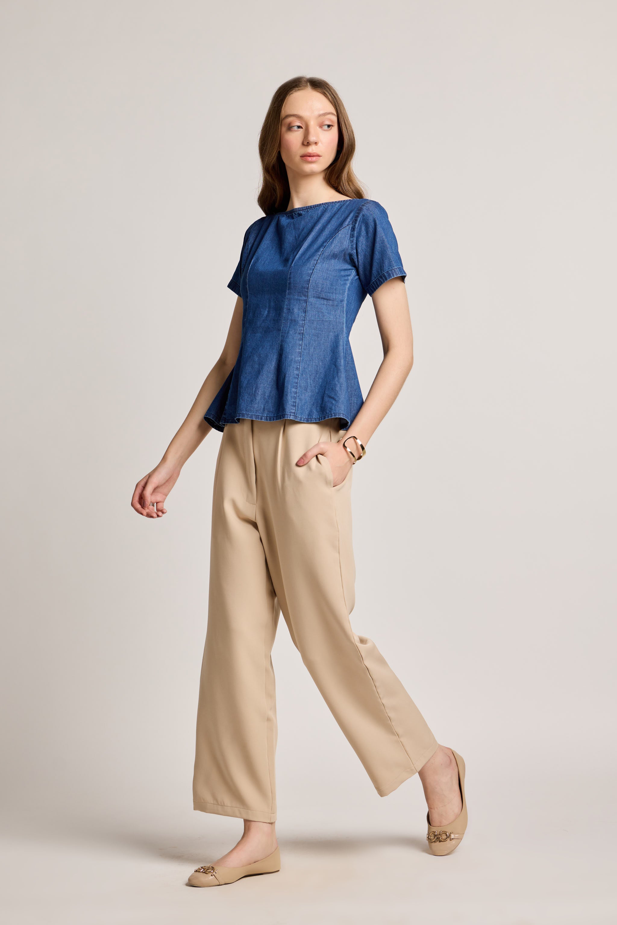 Indigo Denim Peplum Top