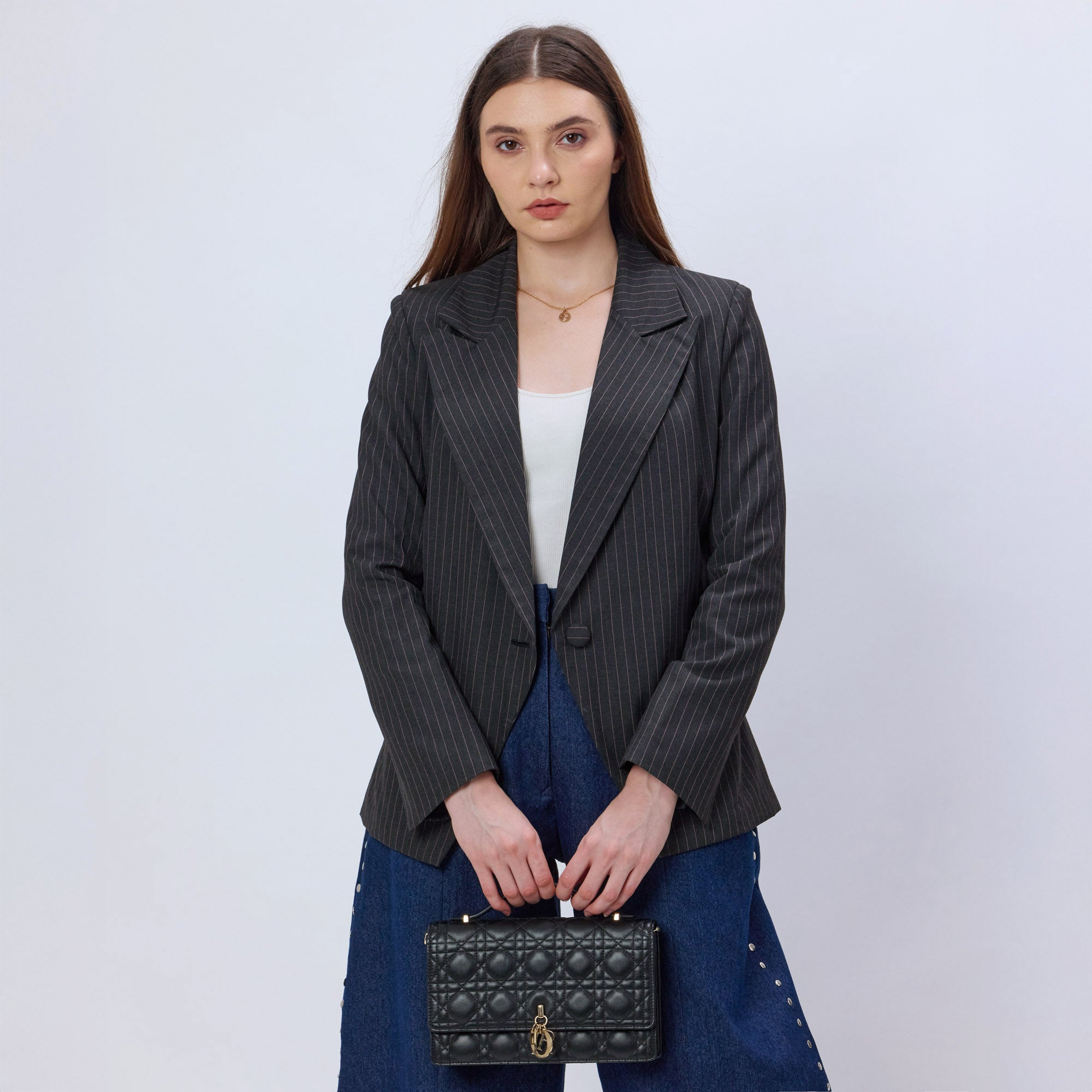 PINK AND GREY PINSTRIPE BLAZER