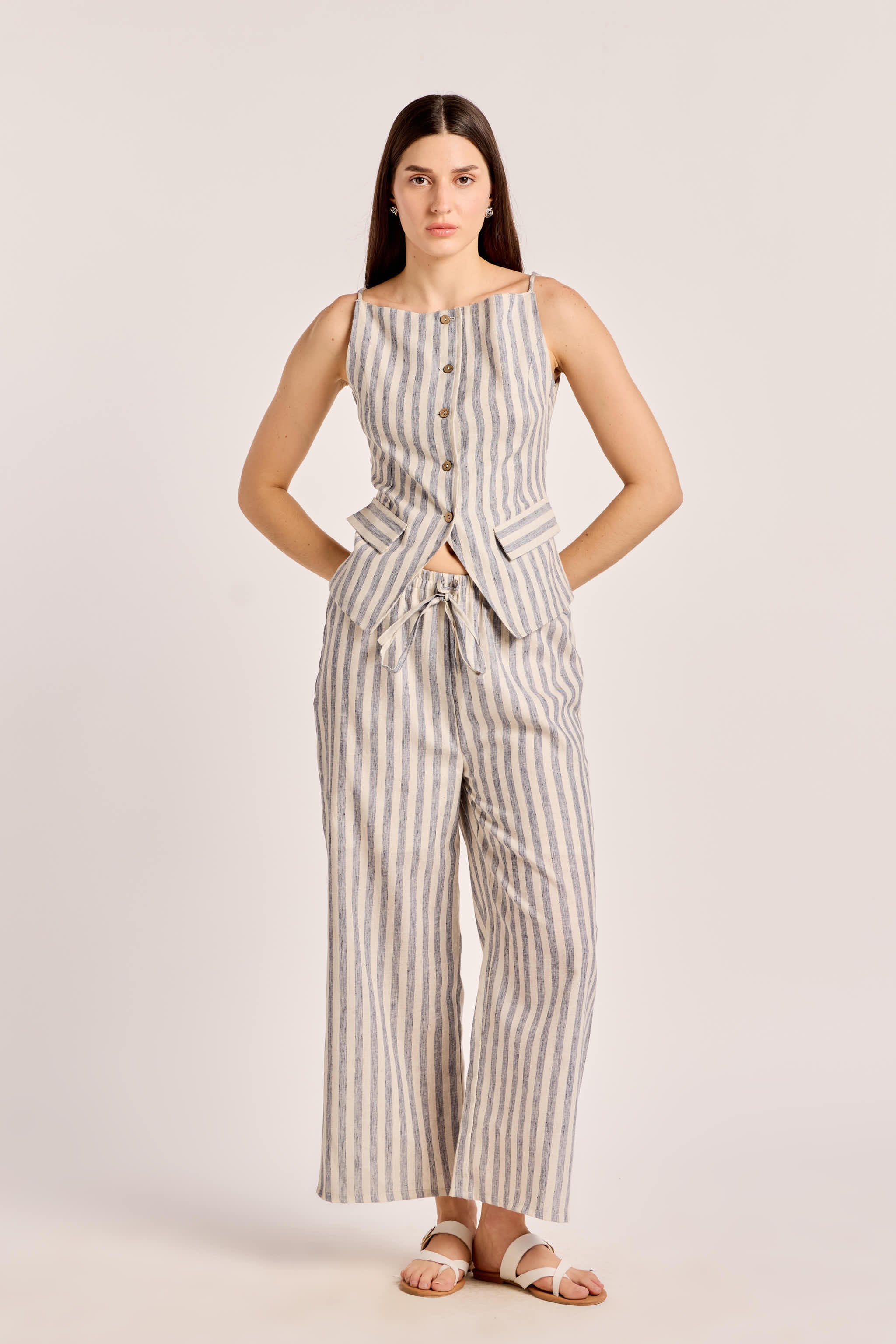 Blue and White Striped Linen Trousers