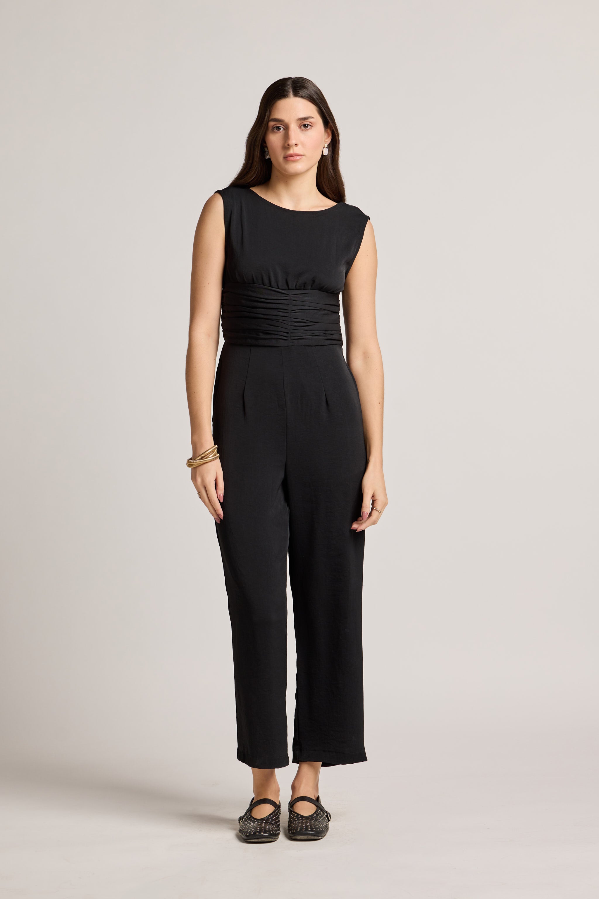 Midnight Black Gathered Waist Jumpsuit