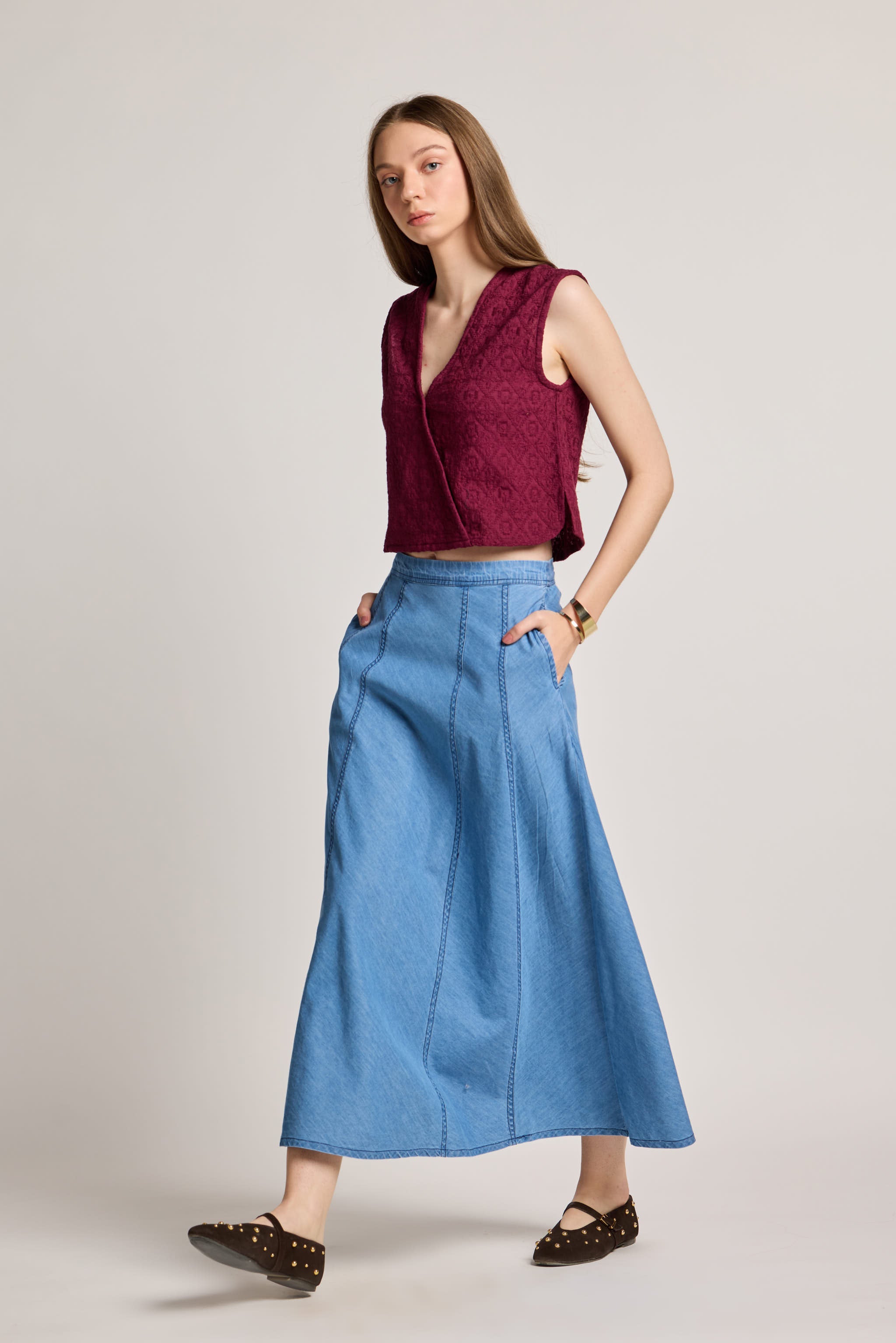 Mid Wash A-Line Denim Skirt