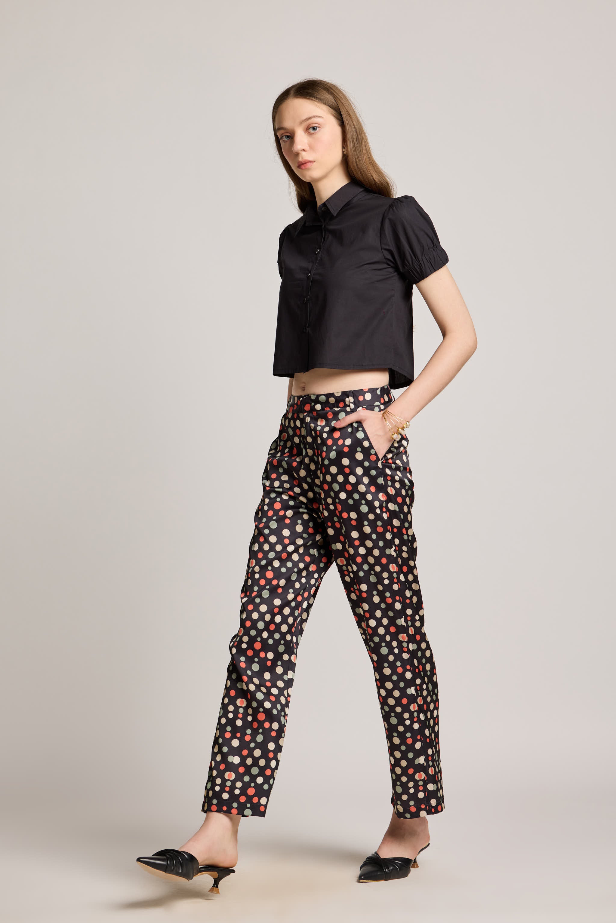 Black Polka Gems Printed Pants