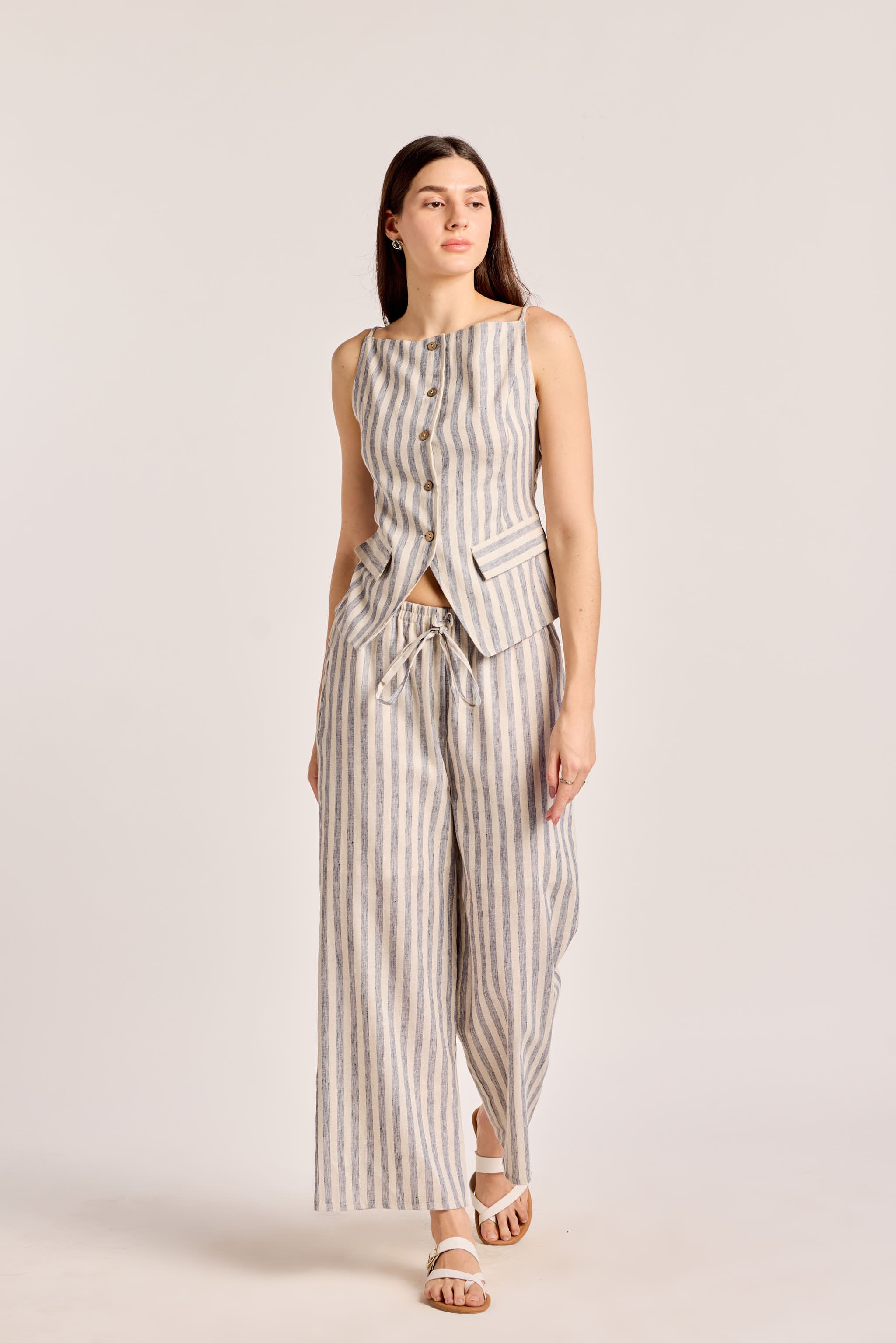 Blue and White Striped Linen Waistcoat