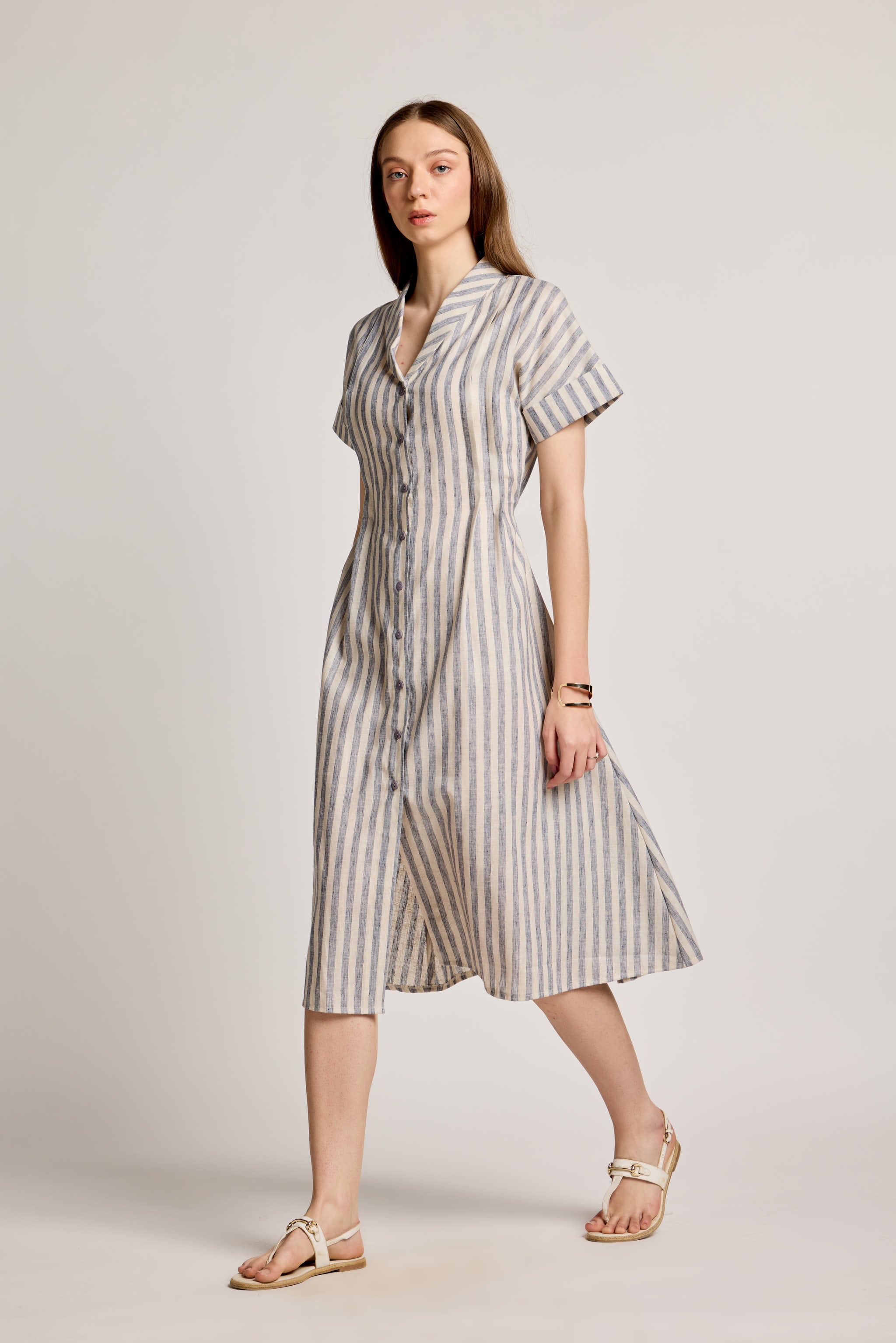 Blue and White Striped Linen Dress