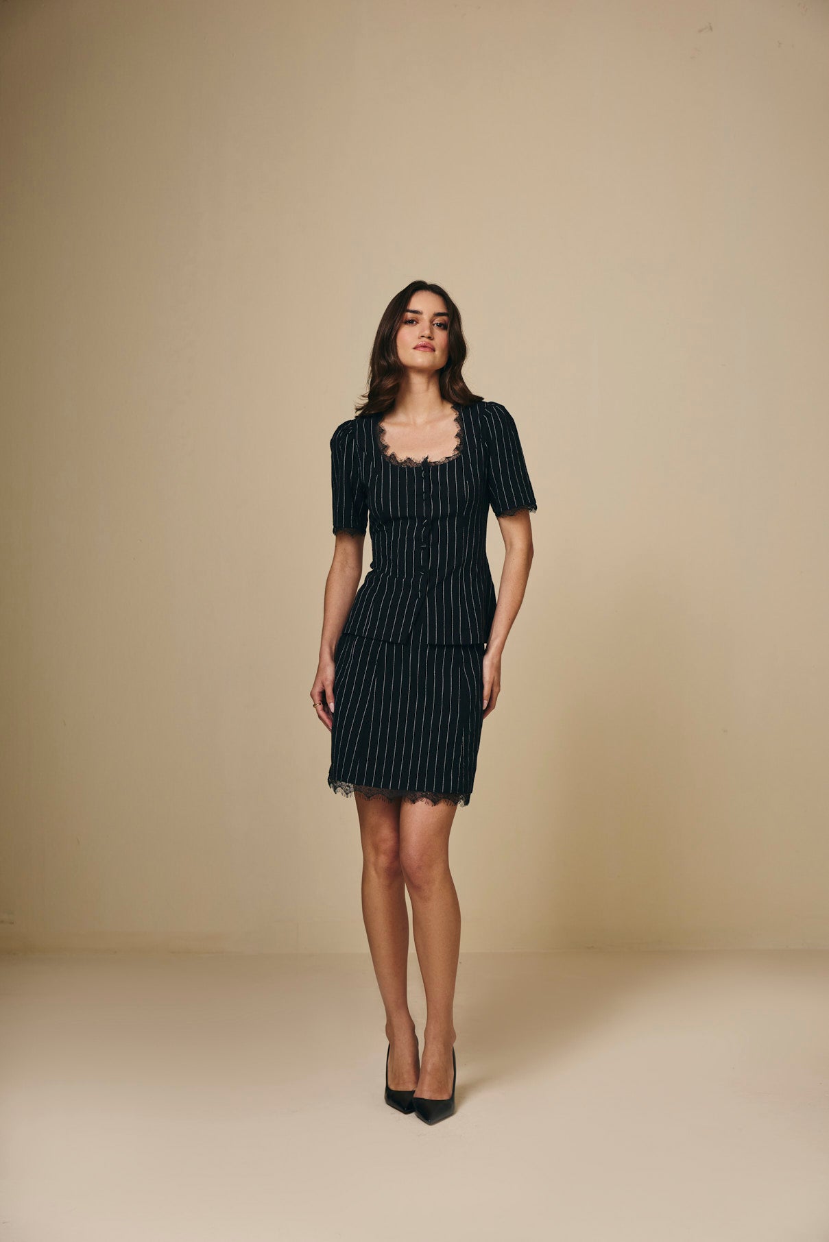 Black and White Pinstripes Cotton Short Skirt
