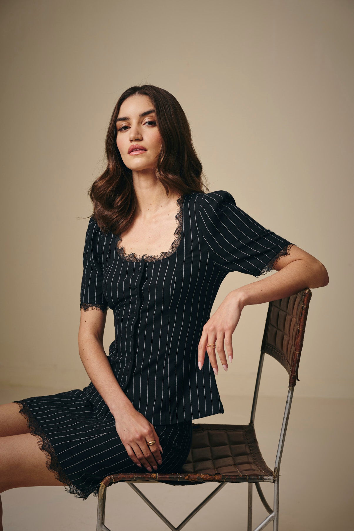 Black and White Pinstripes Buttoned Cotton Top with backtie