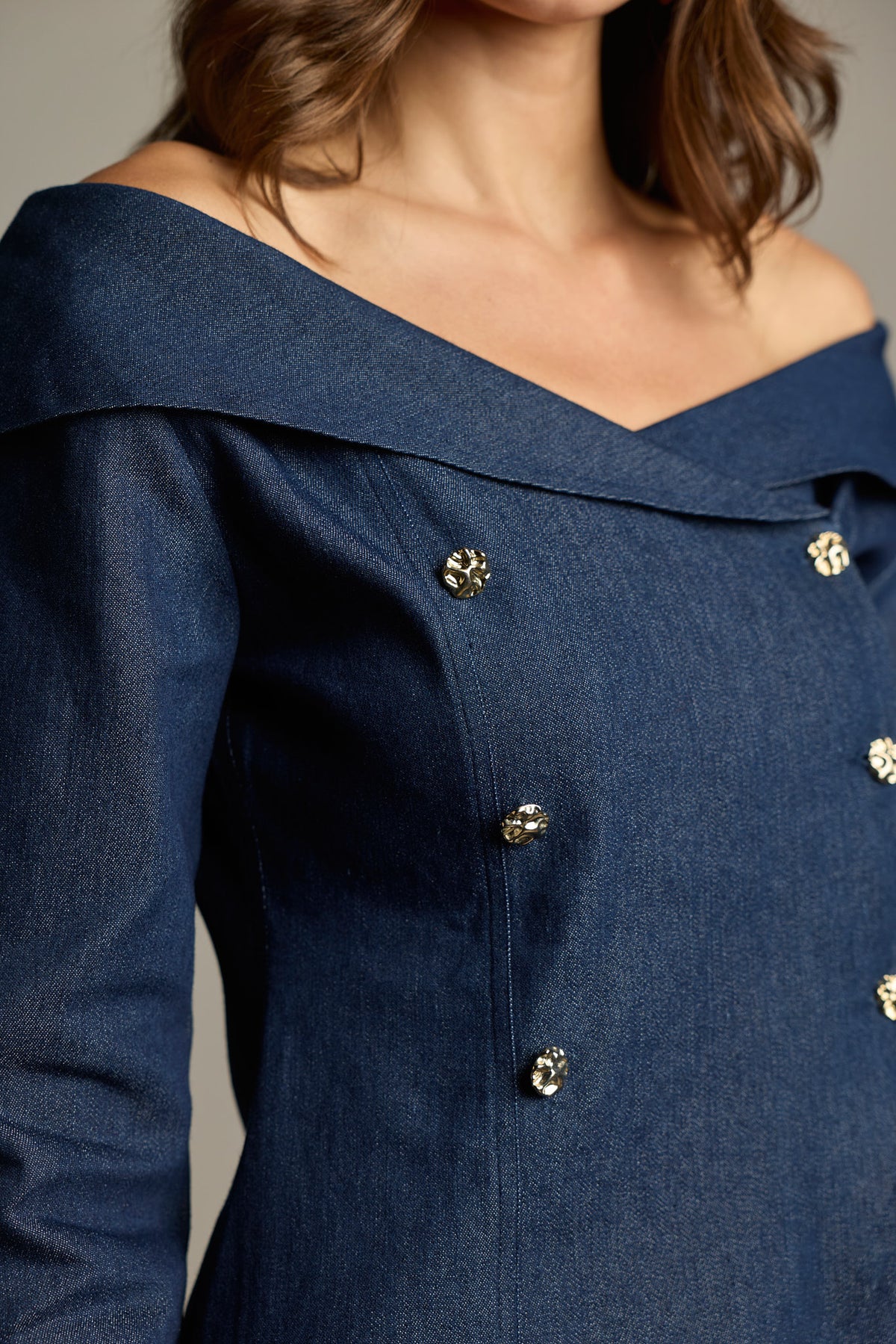 Dark Blue Denim Double-Breasted Sailor Top