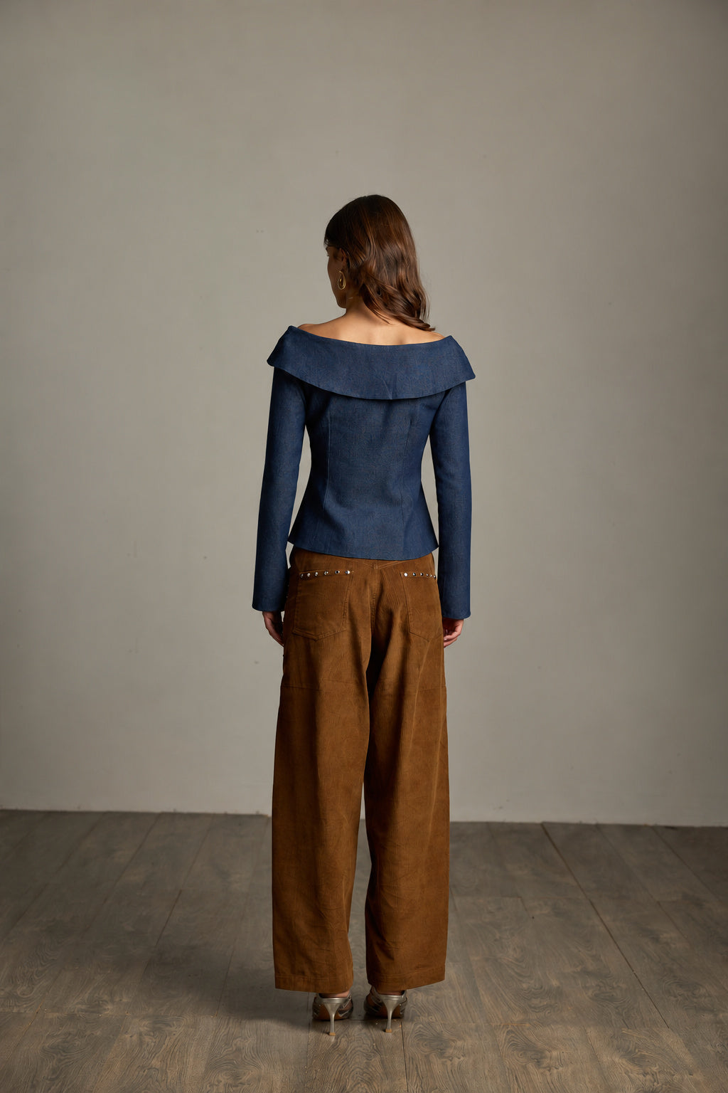 Dark Blue Denim Double-Breasted Sailor Top