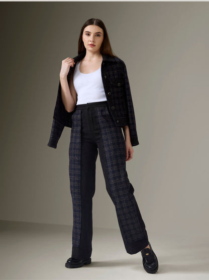 DENIM AND CHECKS TWEED JACKET