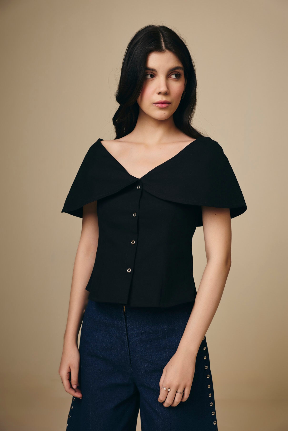 Black Cotton Sailor Top