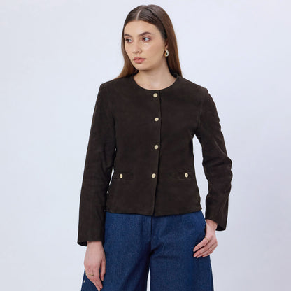 CHOCOLATE BROWN GENUINE SUEDE JACKET