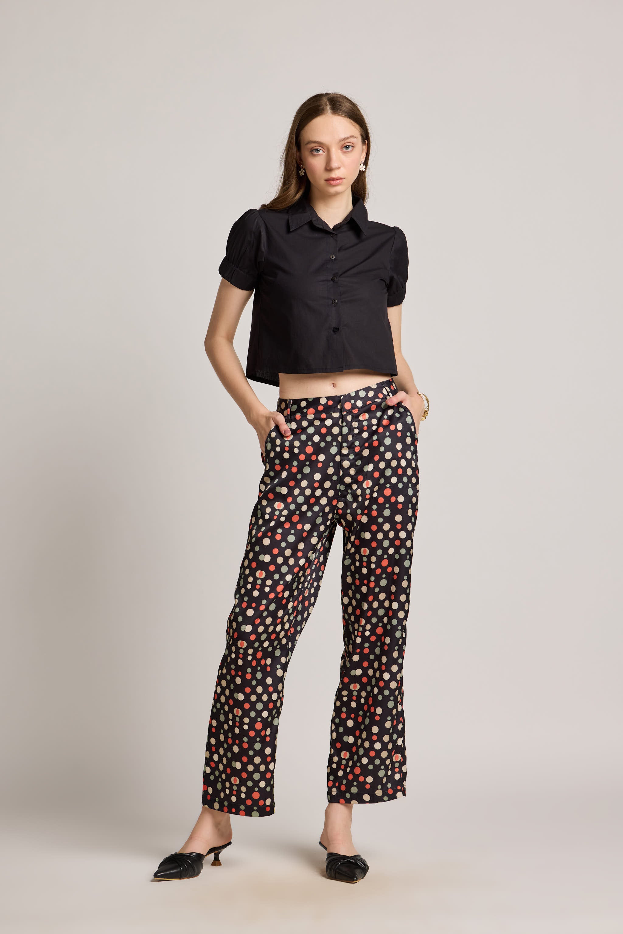 Black Polka Gems Printed Pants