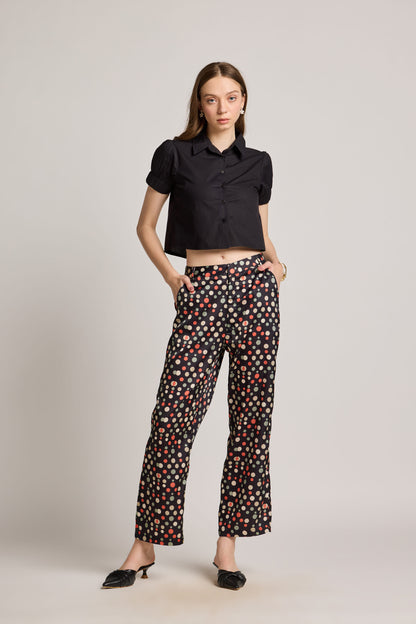 Black Polka Gems Printed Pants